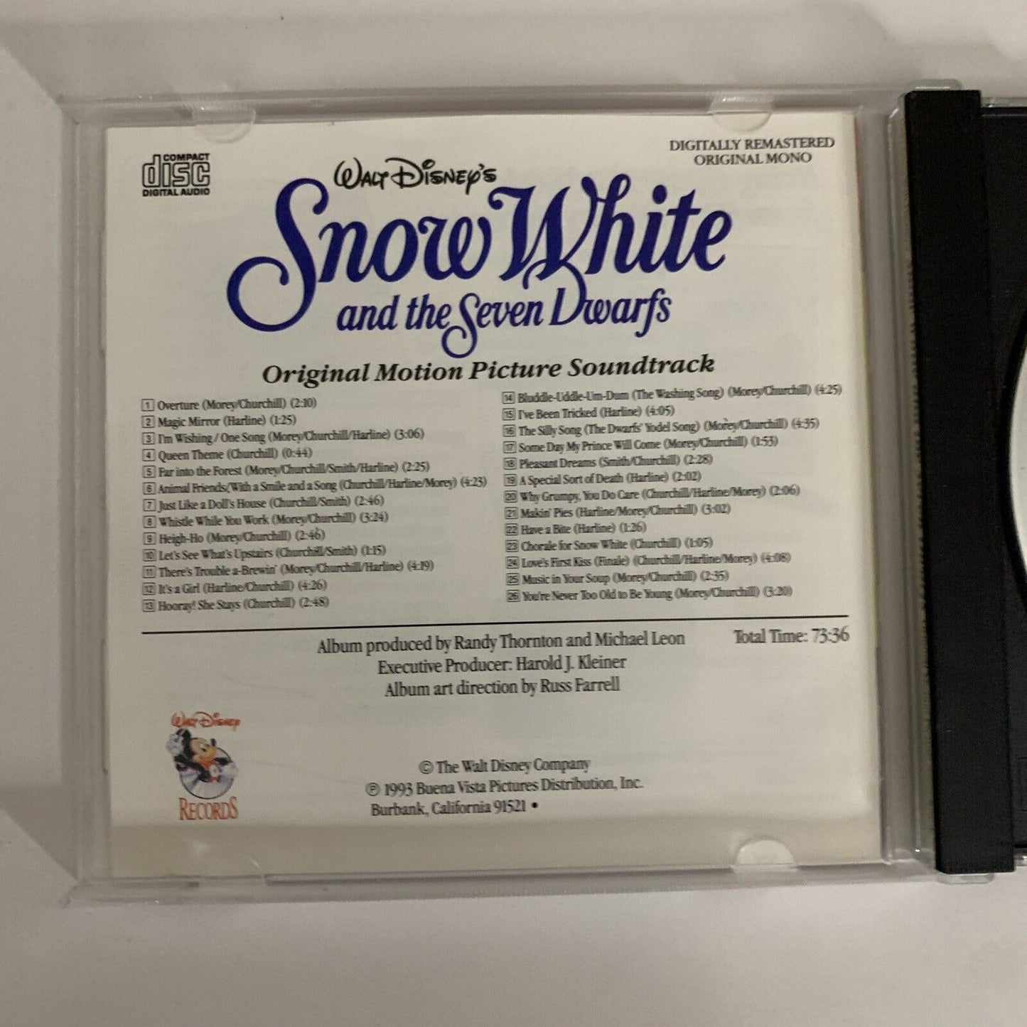 Walt Disney's Snow White And The Seven Dwarfs Soundtrack (CD, 1993) Album