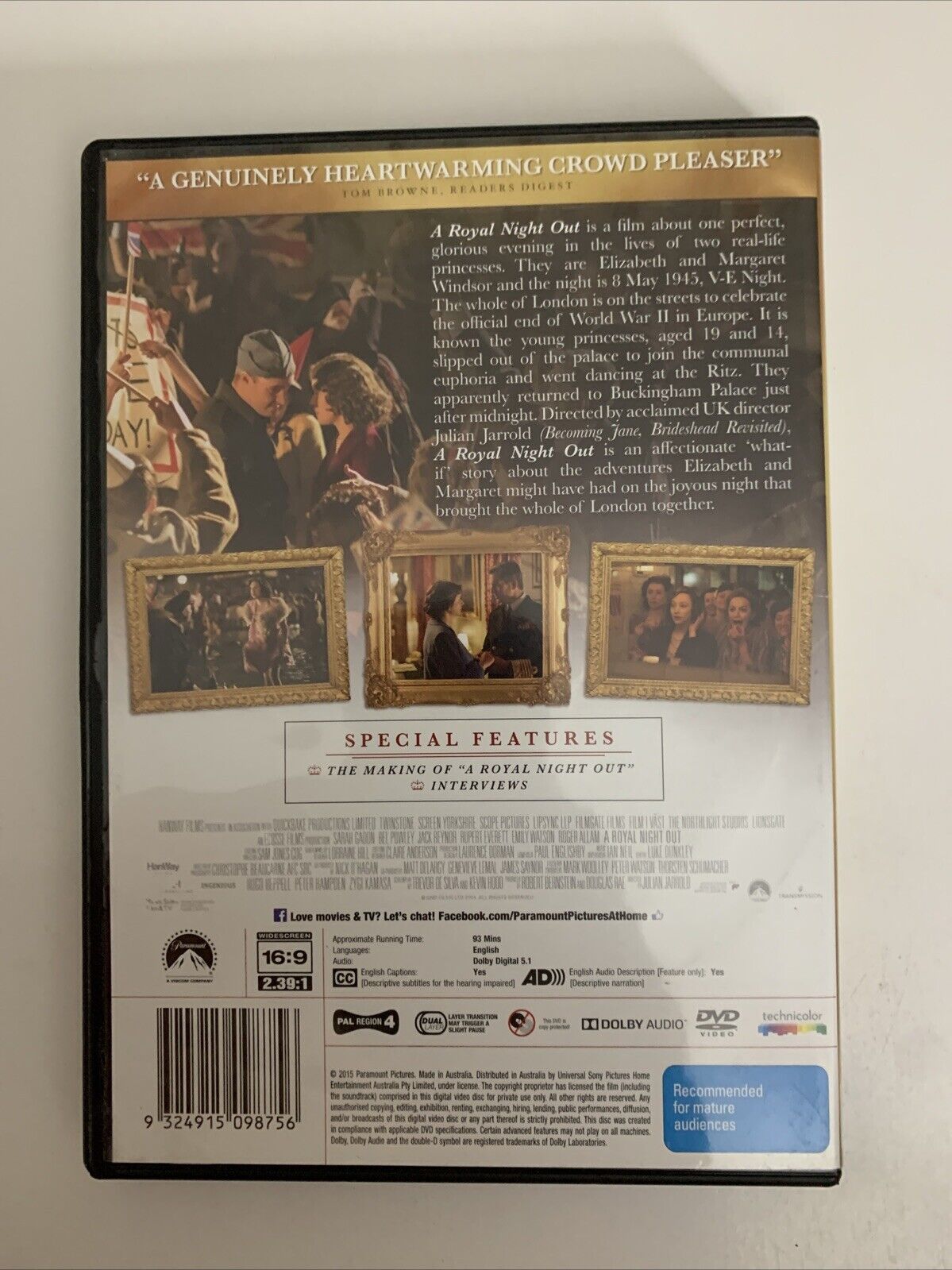 A Royal Night Out (DVD, 2015) Sarah Gadon, Bel Powley, Emily Watson Region 4