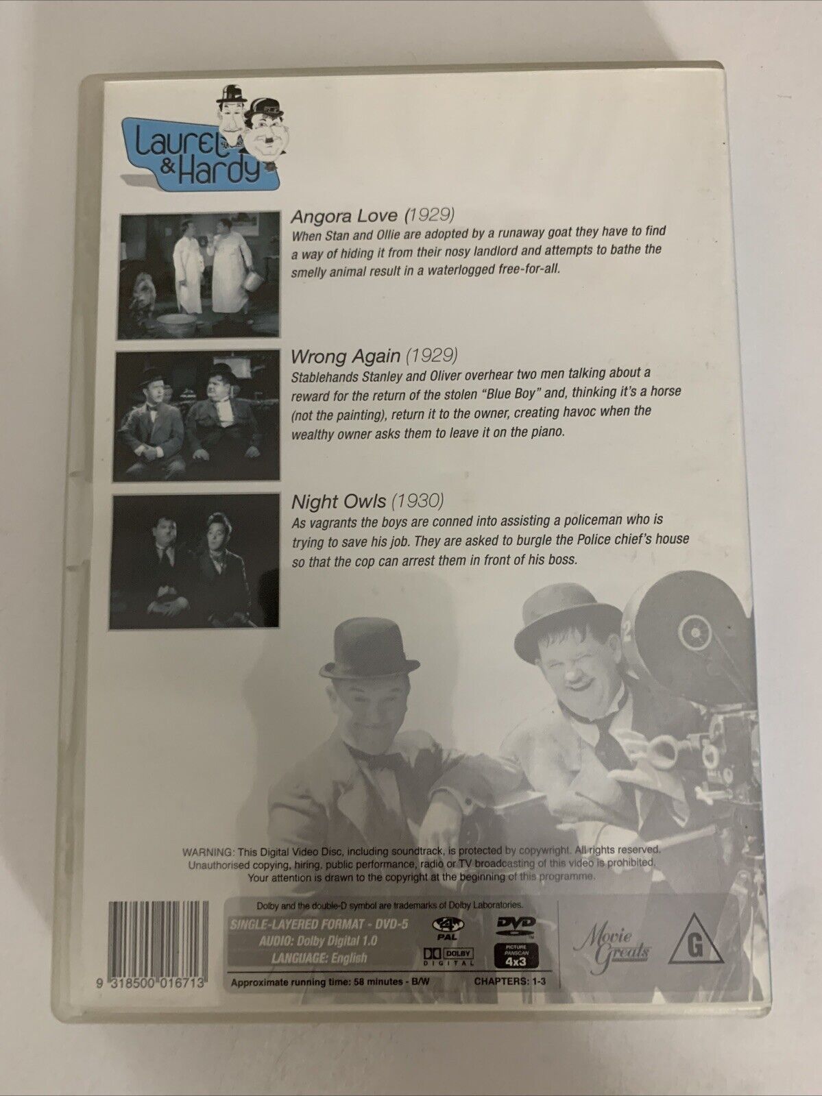 Angora Love / Wrong Again / Night Owls  (DVD, 1929) Laurel and Hardy Region 4