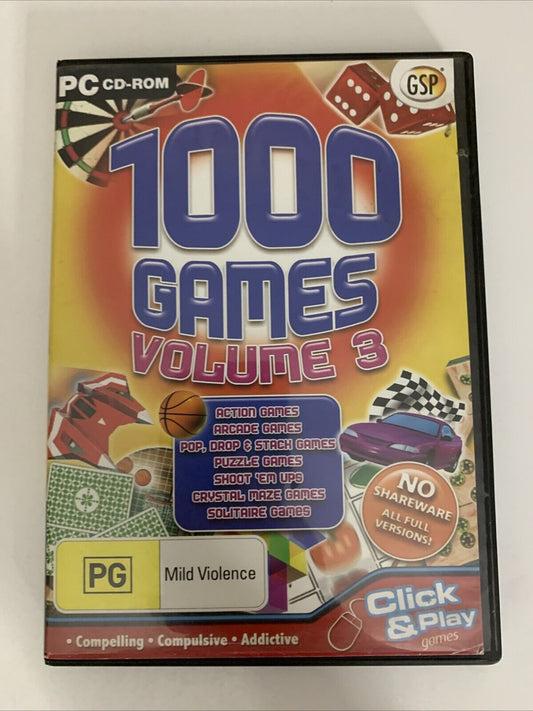1000 Games Volume 3 Full Versions PC Windows CD-ROM Game