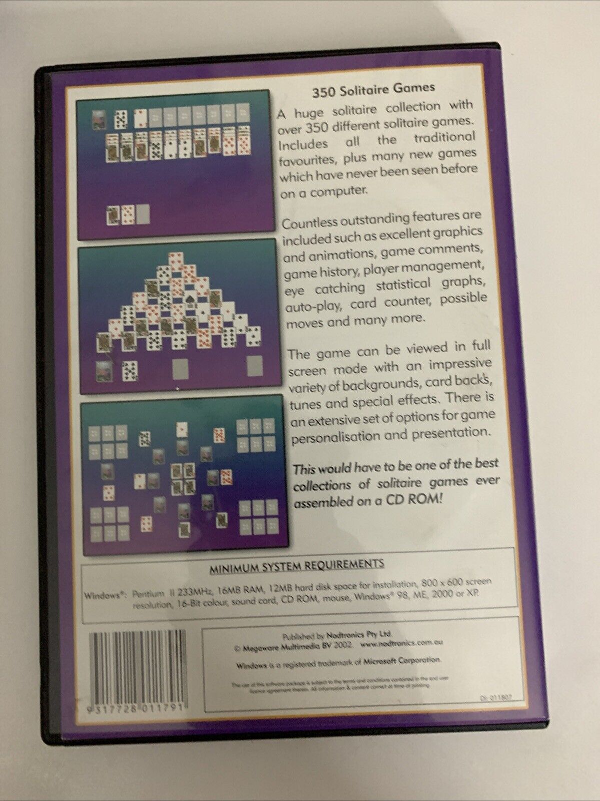 Over 350 Solitaire Card Games PC Windows CD-ROM