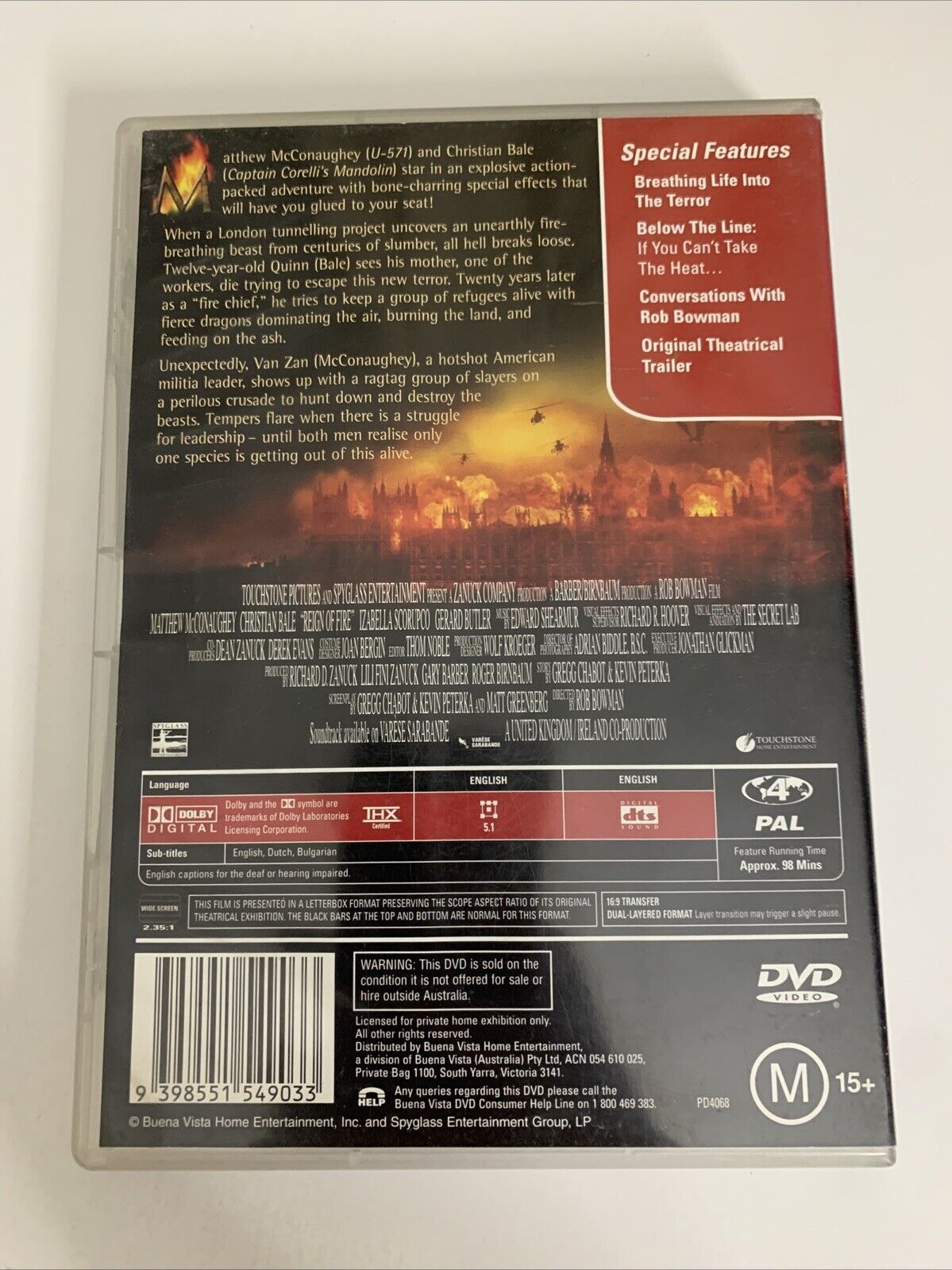 Reign of Fire (DVD, 2002) Christian Bale, Matthew McConaughey, Gerard Butler