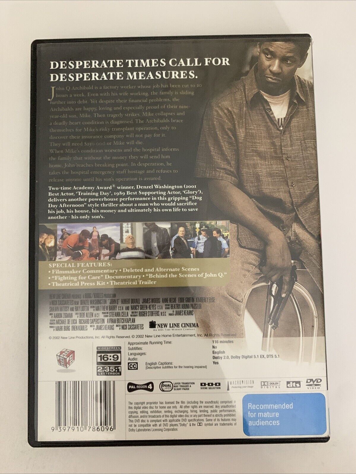 John Q. (DVD, 2002) Denzel Washington, Anne Heche, Ray Liotta  Region 4