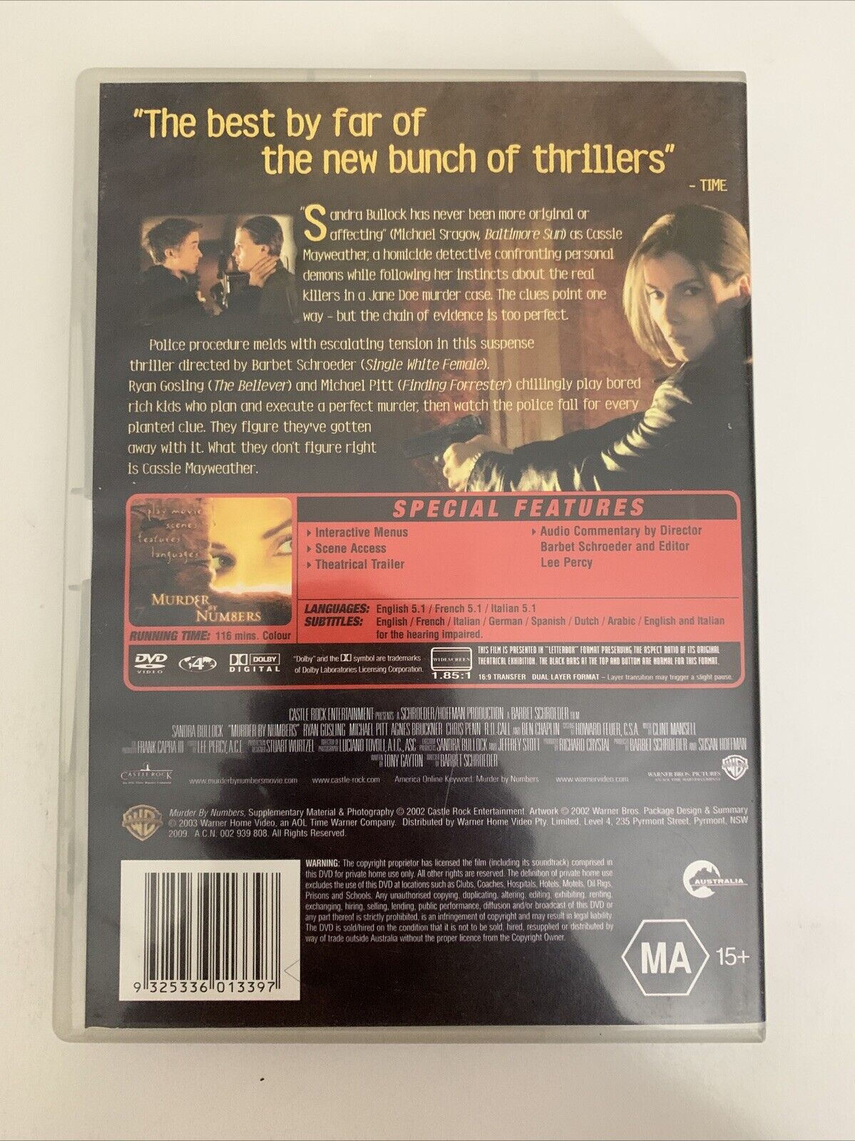 Murder by Numbers (DVD, 2002) Sandra Bullock, Ryan Gosling  Region 4