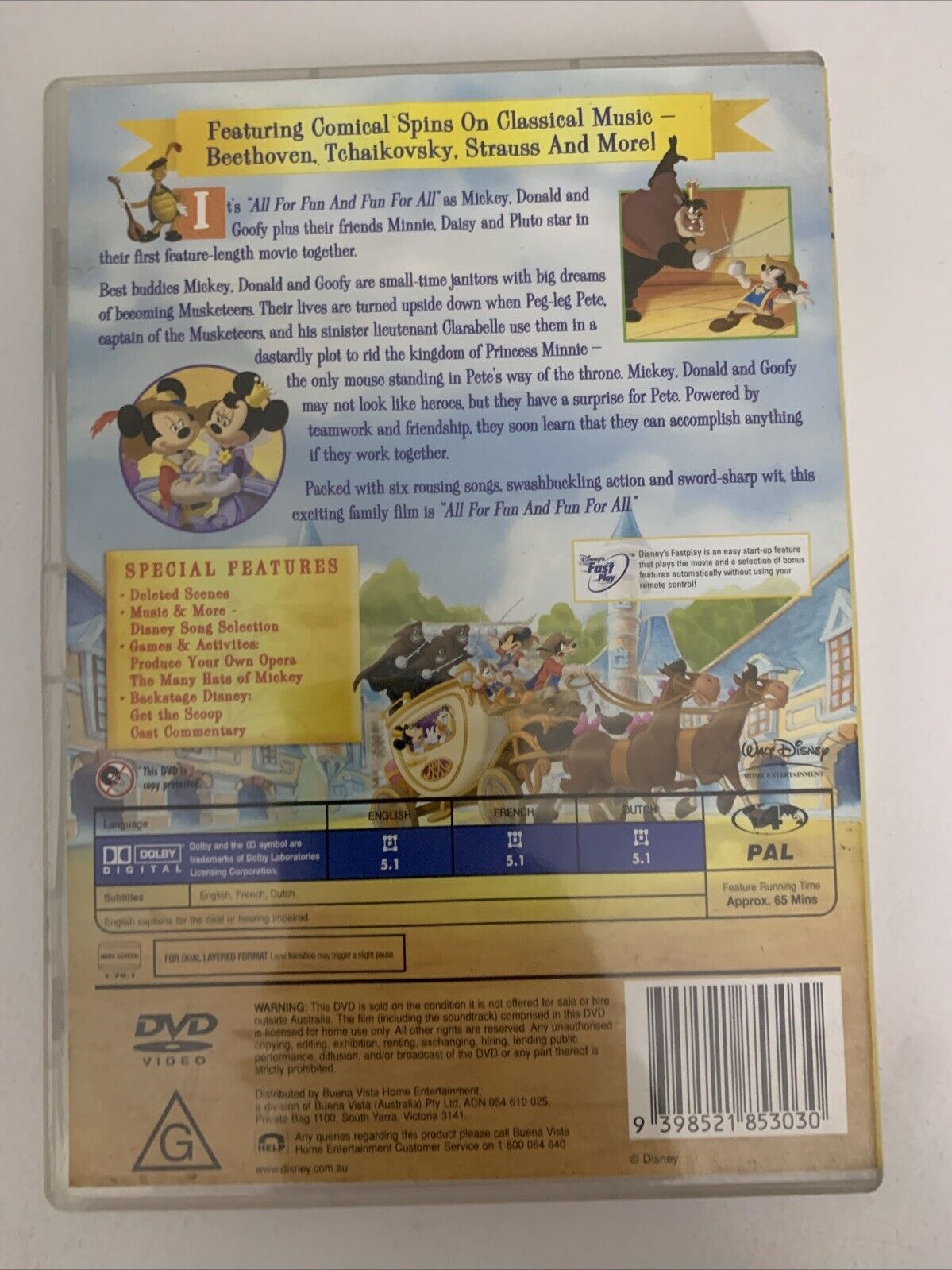 Disney The Three Musketeers : Mickey, Donald & Goofy (DVD, 2004) Region 4