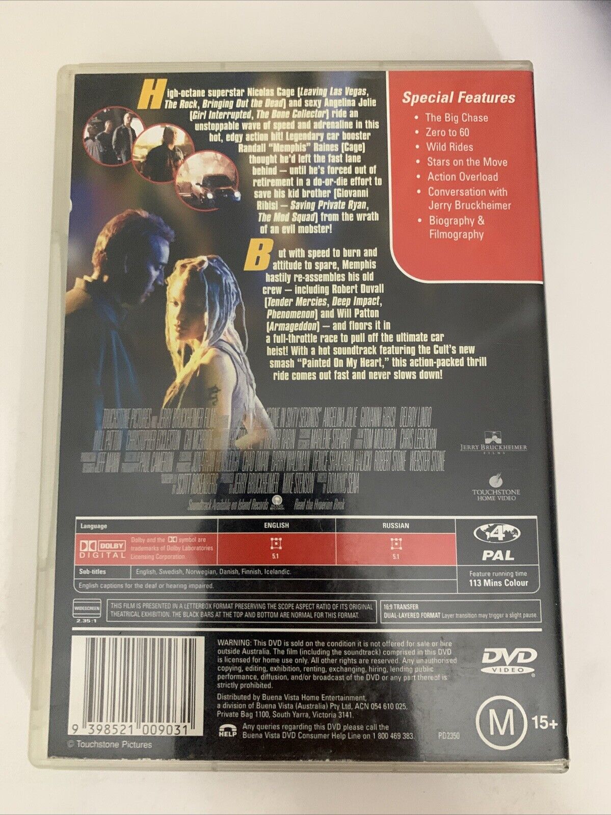 Gone In 60 Seconds (DVD, 2000) Nicolas Cage, Angeline Jolie  Region 4