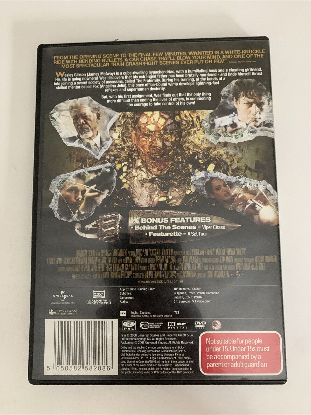 Wanted (DVD, 2008) Morgan Freeman, Angelina Jolie, Chris Pratt Region 4
