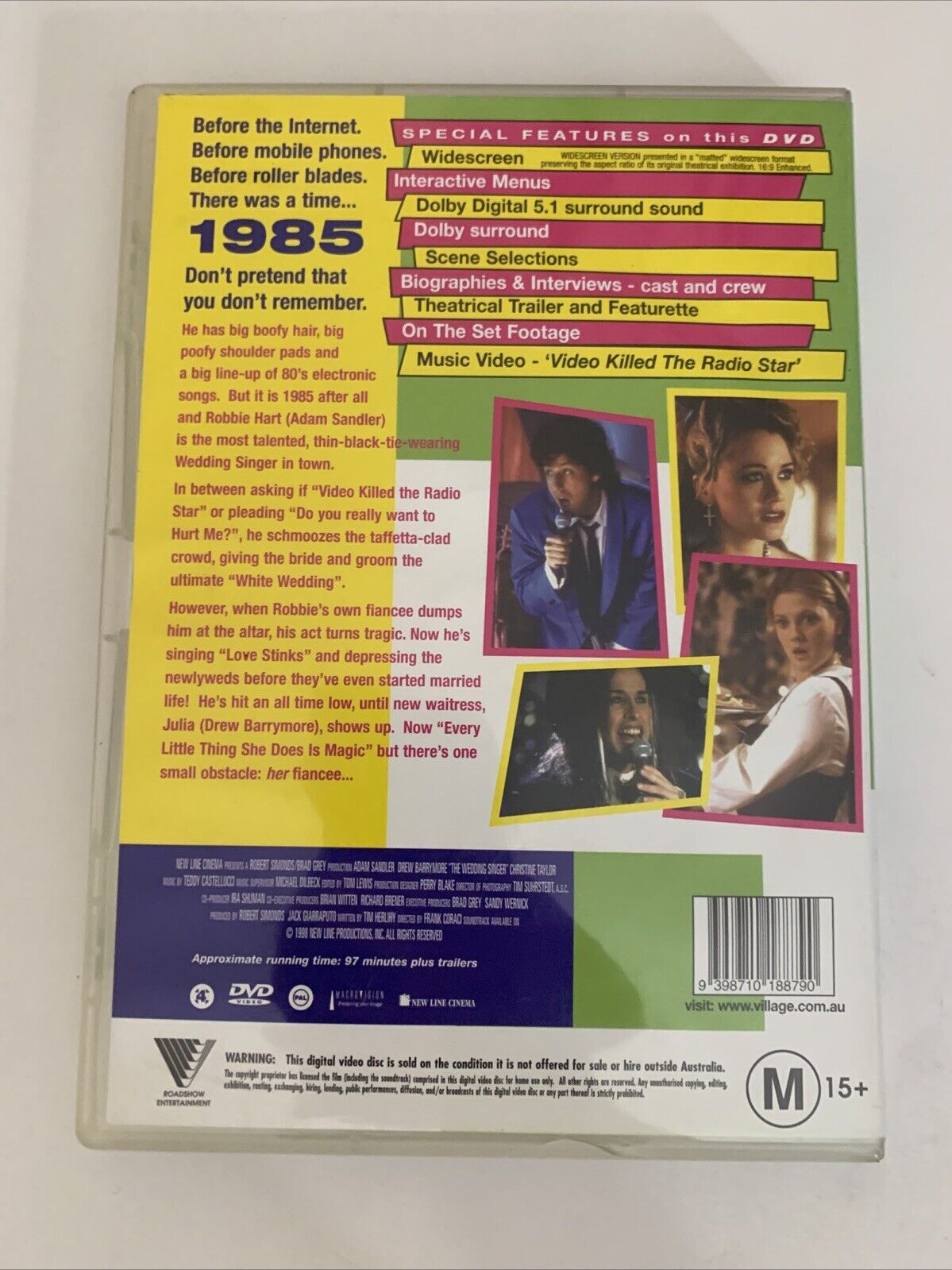The Wedding Singer (DVD, 1997) Adam Sandler, Drew Barrymore  Region 4