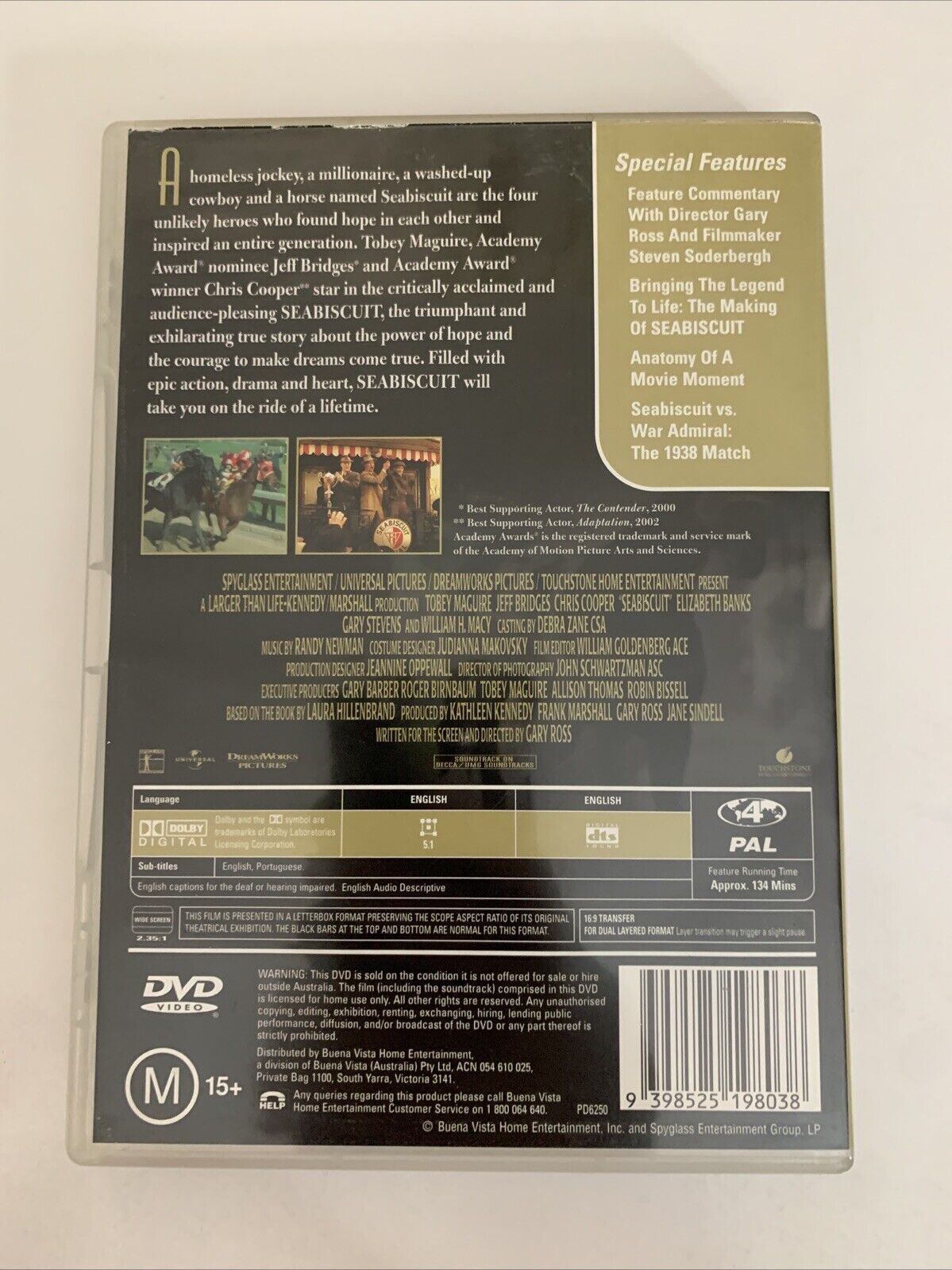 Seabiscuit (DVD, 2003) Chris Cooper, Tobey Maguire, William H. Macy  Region 4