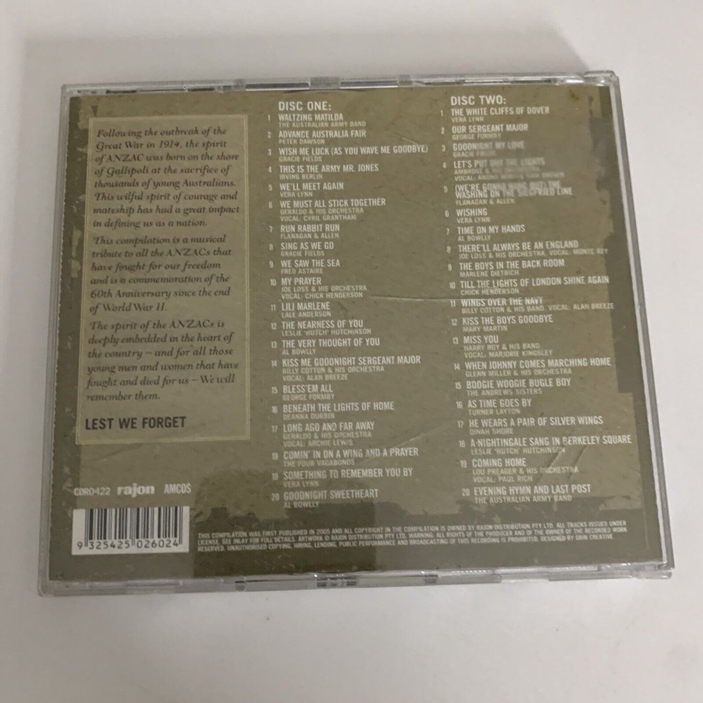 ANZAC A Musical Celebration of the Anzac Spirit (CD, 2005, 2-Disc) Album