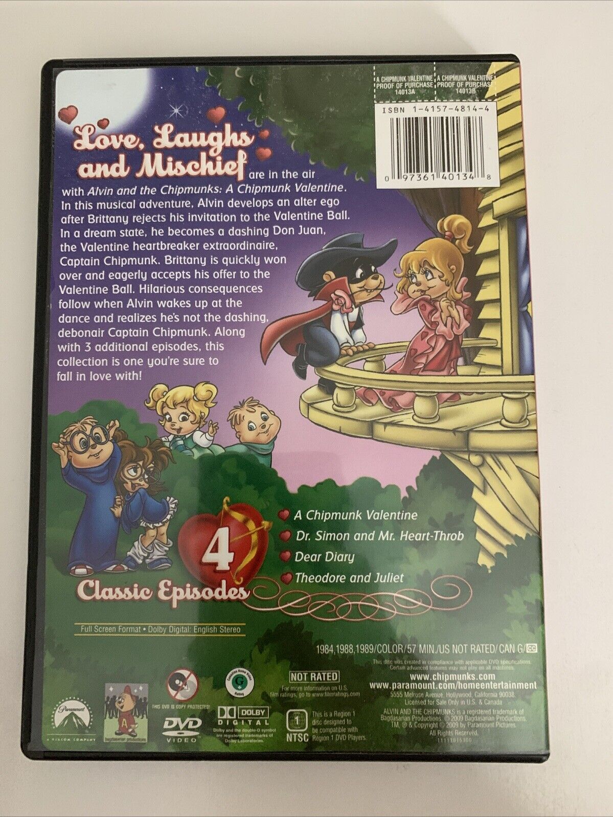Alvin And The Chipmunks : A Chipmunk Valentine (DVD, 2009) Animation Region 1