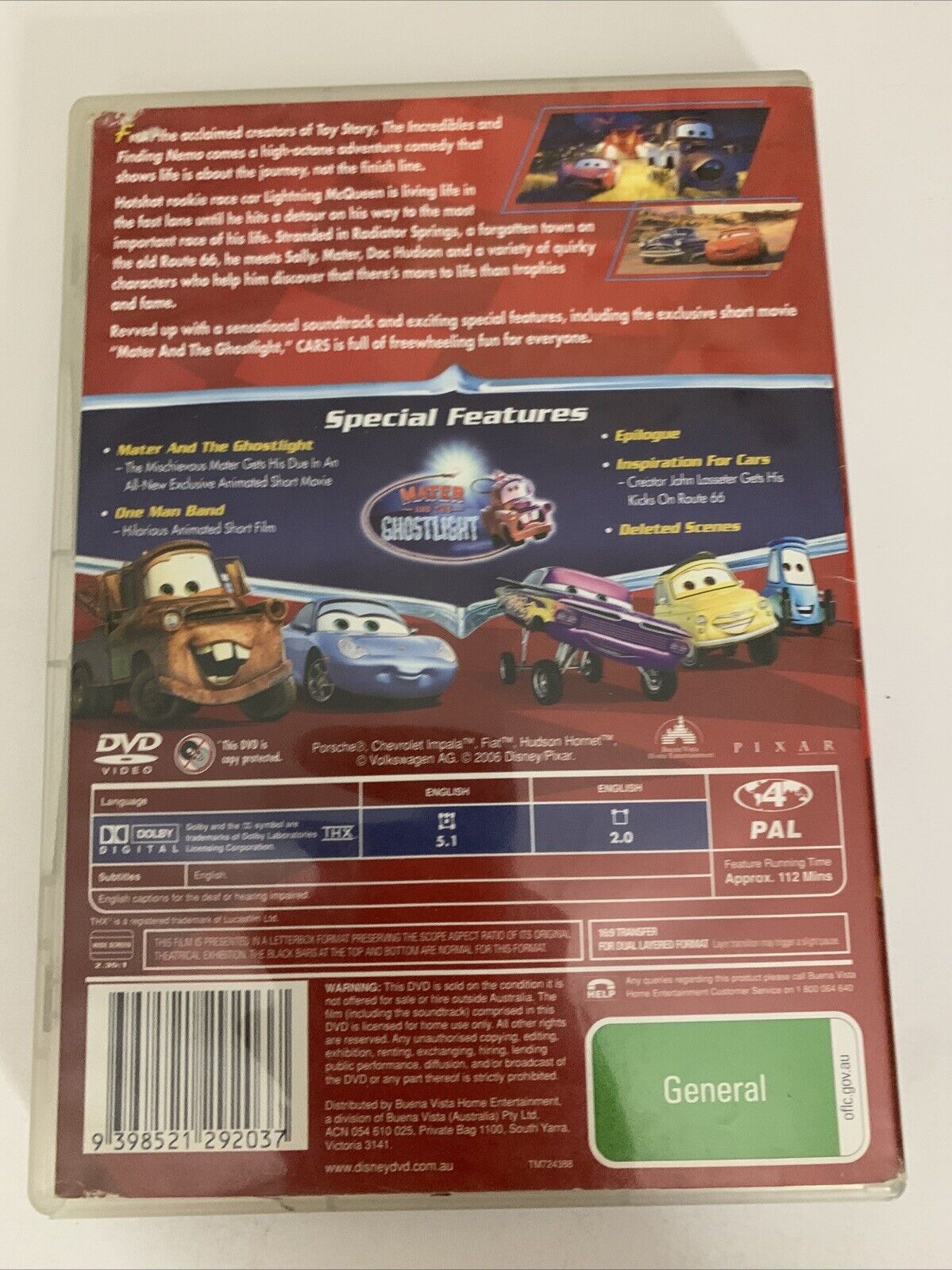 Cars (DVD, 2006) Disney Pixar  Region 4