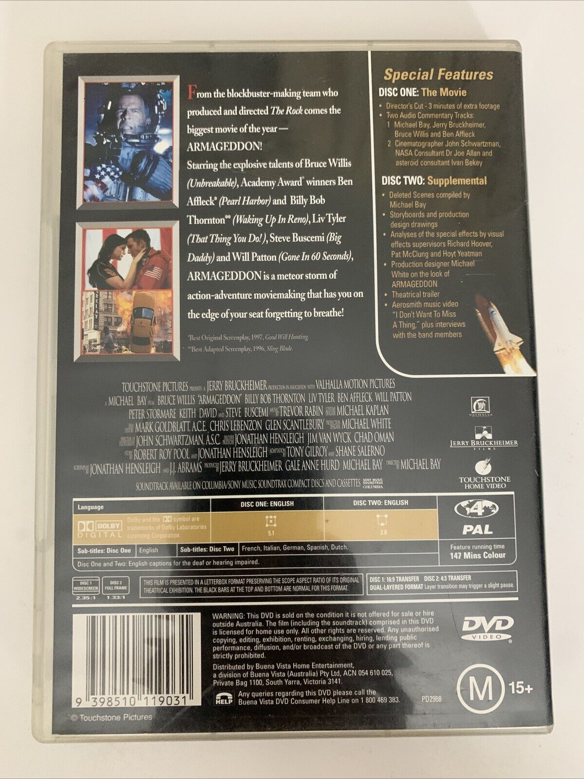 Armageddon Director's Cut (DVD, 1998, 2-Disc) Bruce Willis, Ben Affleck Region 4