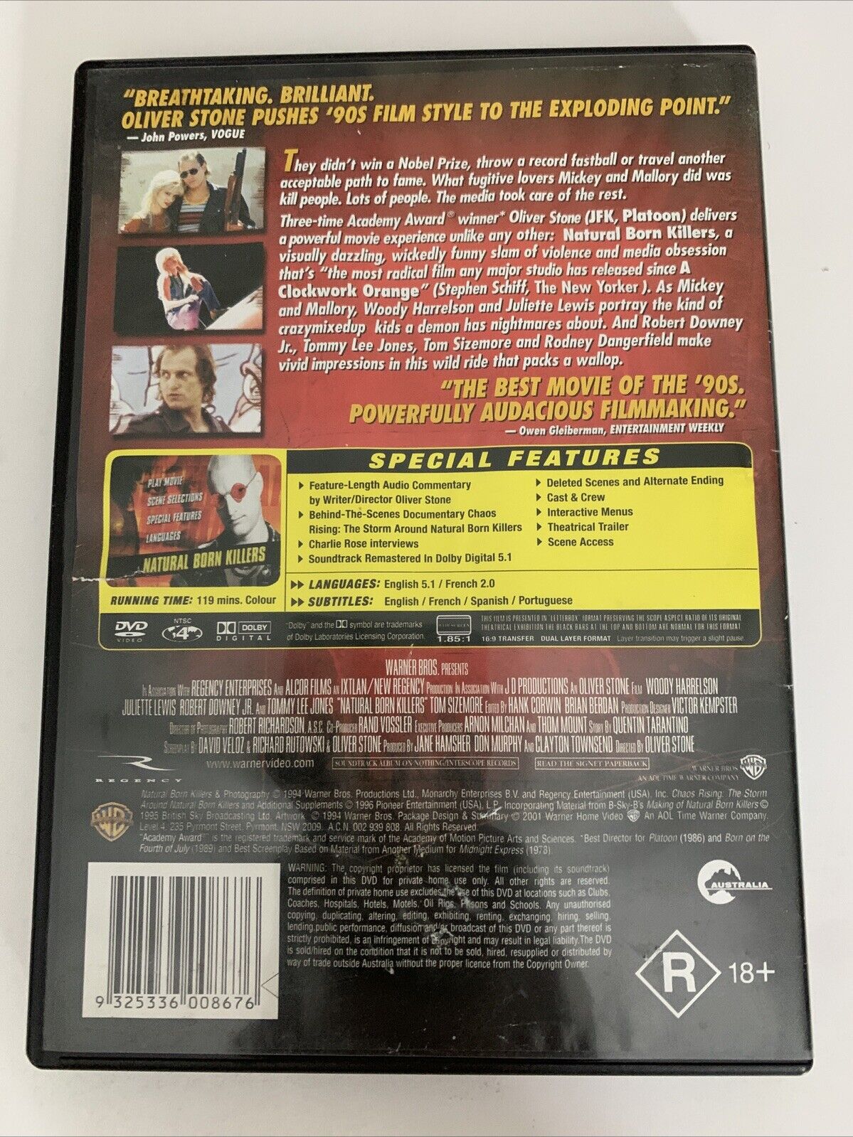 Natural Born Killers (DVD, 1994) Juliette Lewis, Woody Harrelson  Region 4