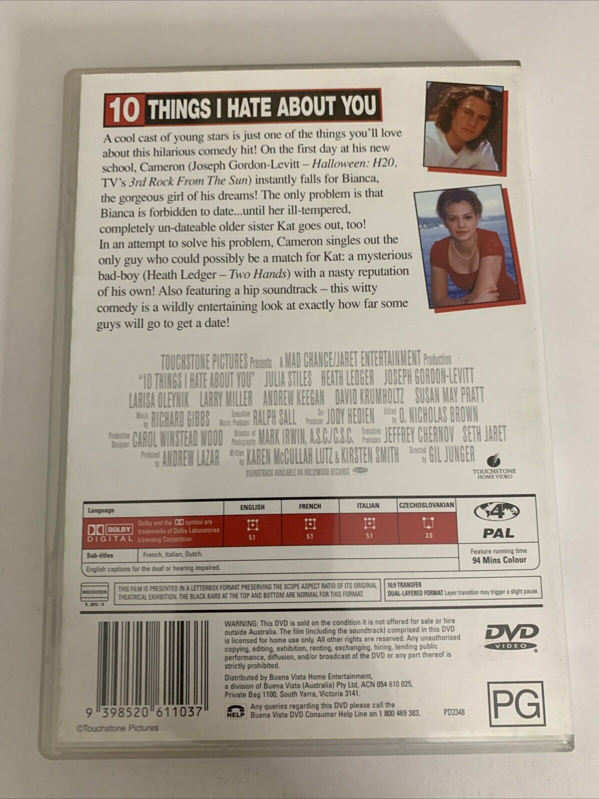 10 Things I Hate About You (DVD, 1999) Julia Stiles, Heath Ledger, Joseph Gordon