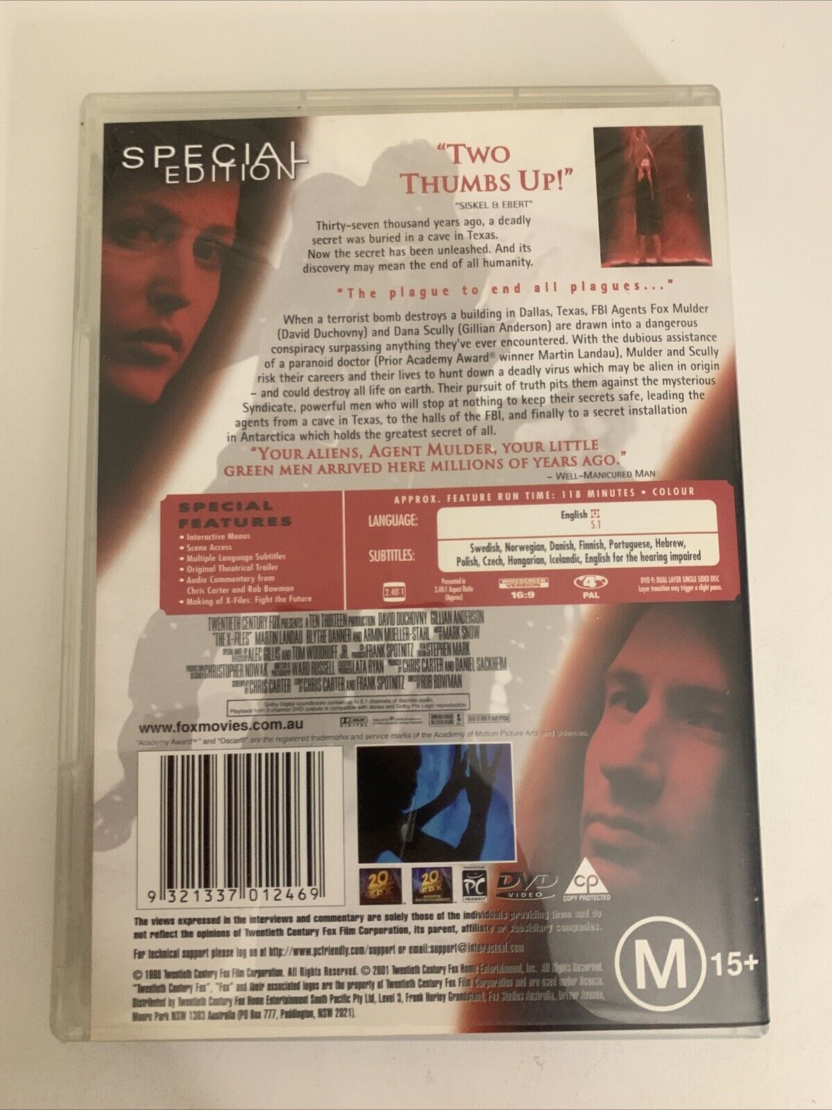 The X Files Movie (Special Edition, DVD, 1998)  Region 4
