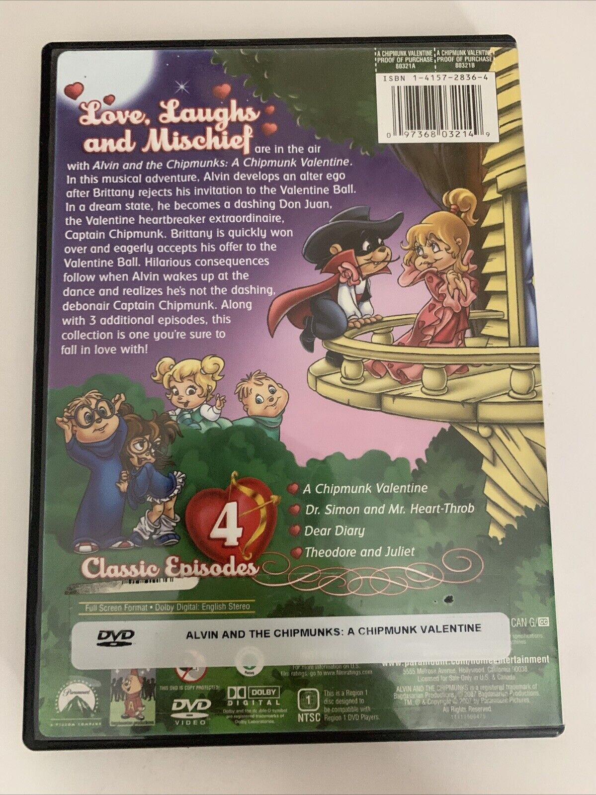 Alvin Chipmunks : A Chipmunk Valentine (DVD, 1984) Animation Region 1