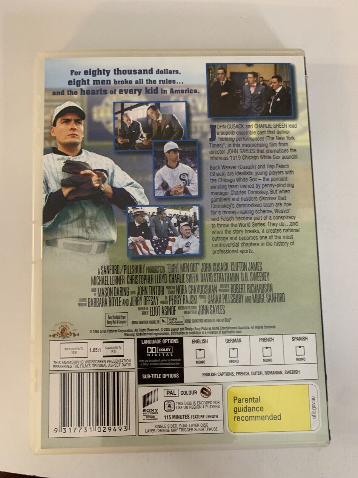 Eight Men Out (DVD, 1989) Christopher Lloyd, Charlie Sheen, John Cusack Region 4