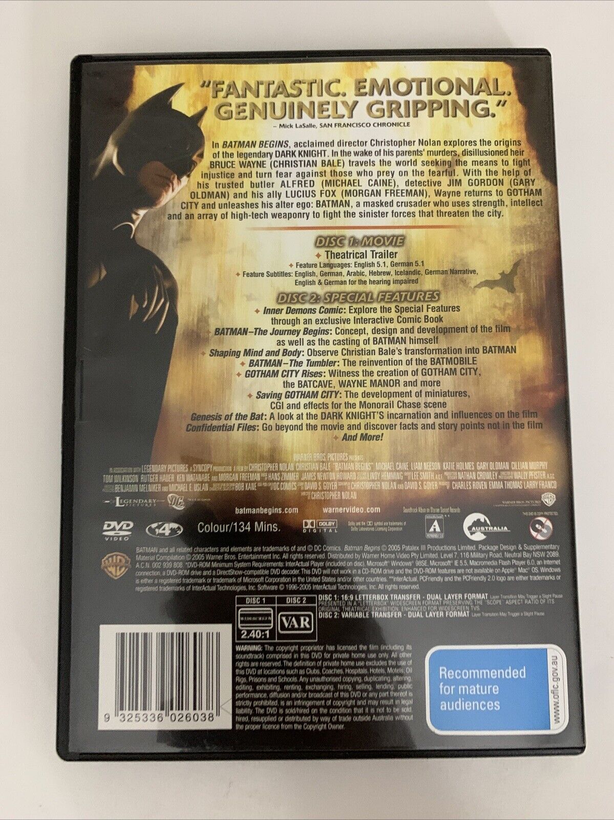 Batman Begins (Special Edition, DVD, 2005, 2-Disc) Christian Bale Region 4