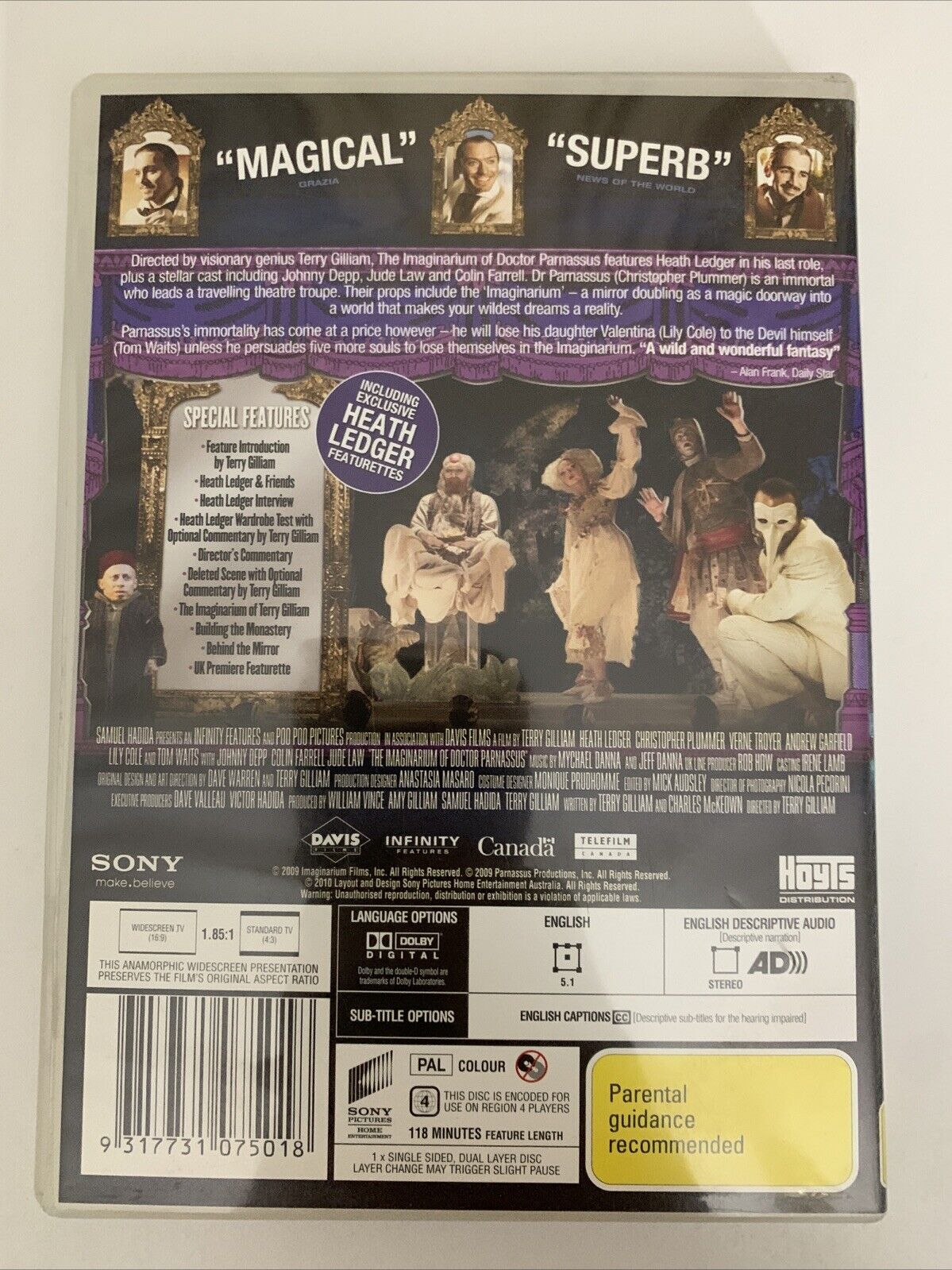 The Imaginarium of Doctor Parnassus (DVD, 2009) Heath Ledger  Region 4
