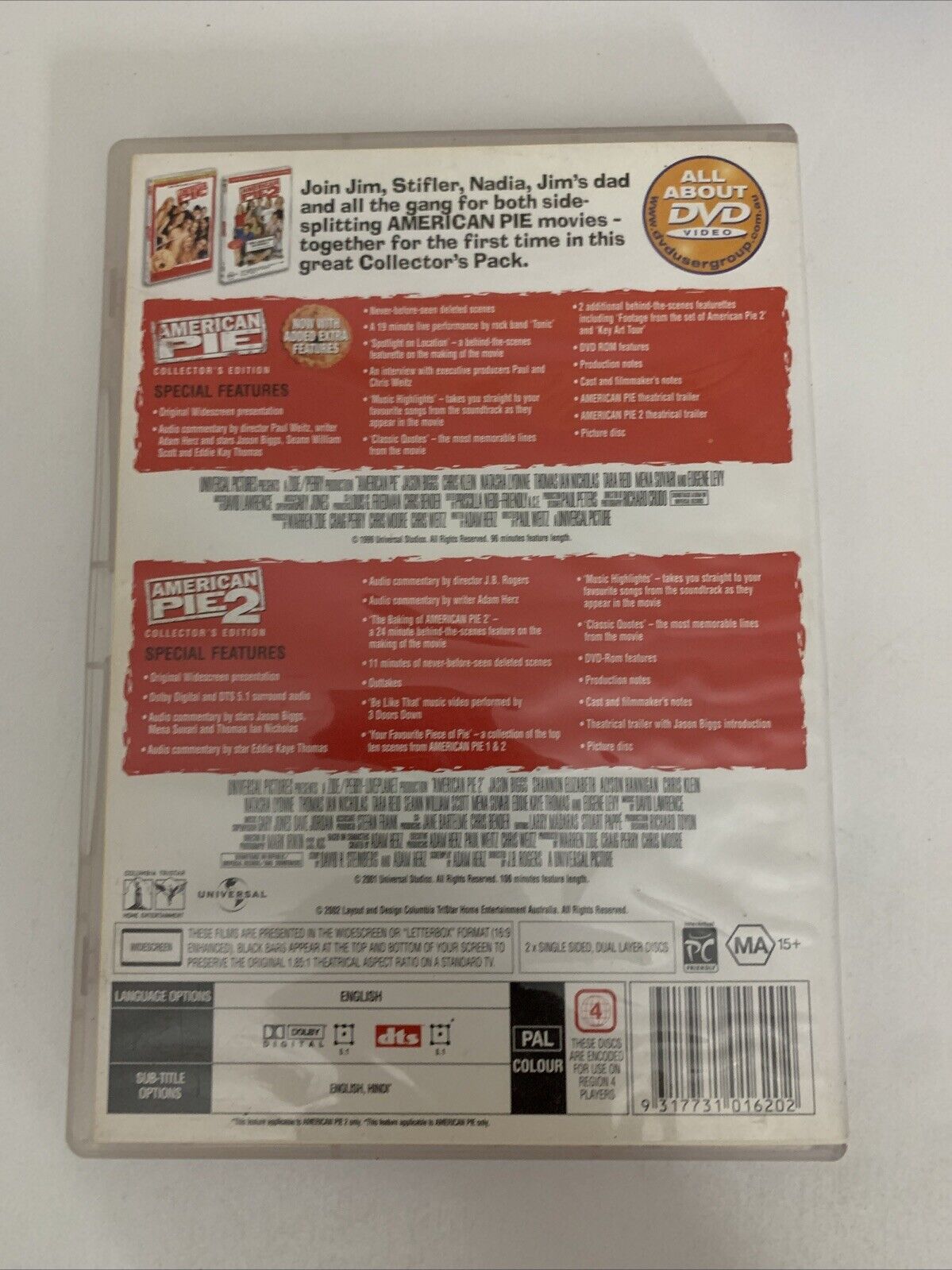 American Pie 1 and 2 Ultimate Collectors Pack (DVD, 2002) Region 4