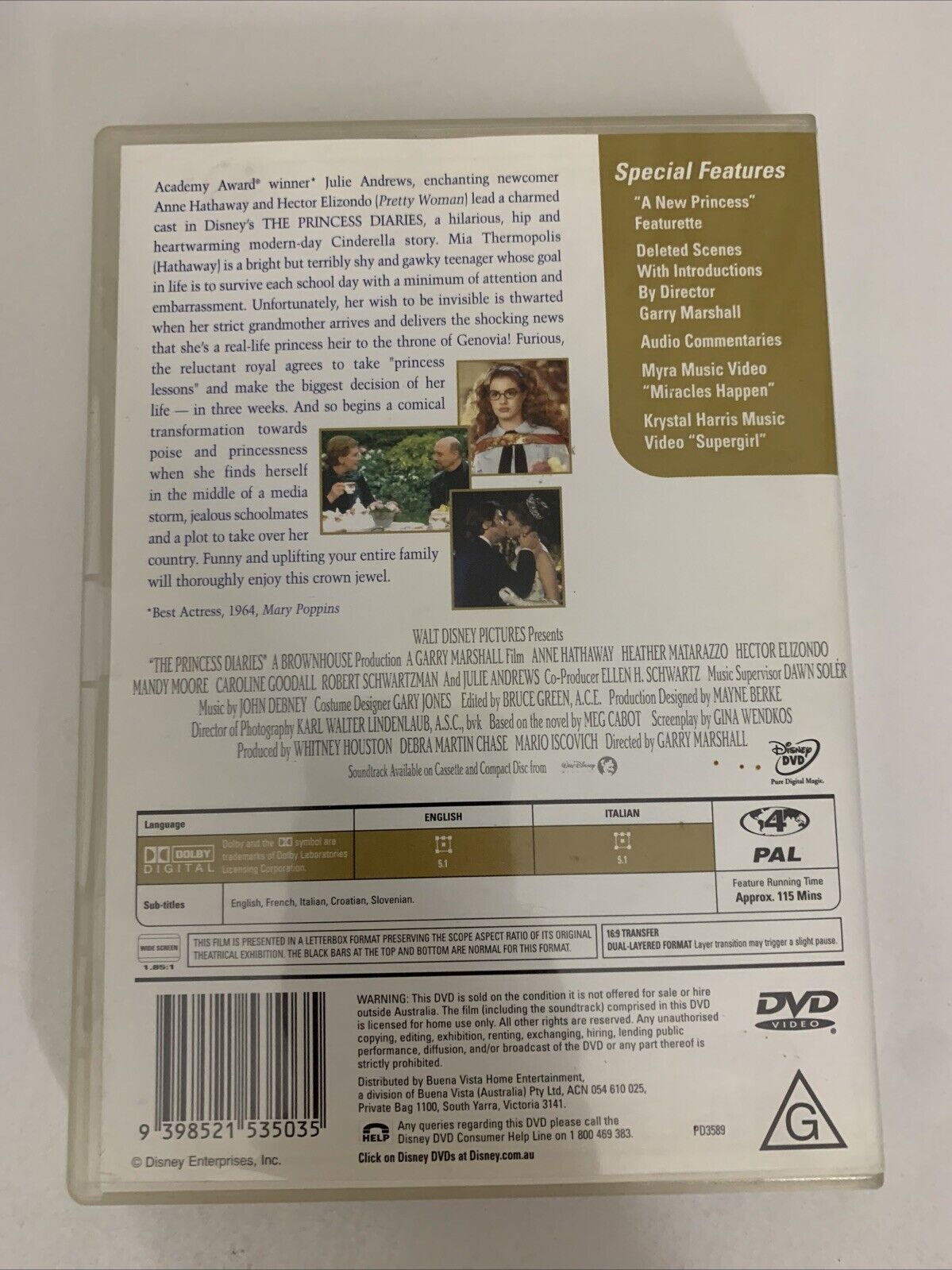 The Princess Diaries (DVD, 2001) Julie Andrews, Mandy Moore, Anne Hathaway Reg4