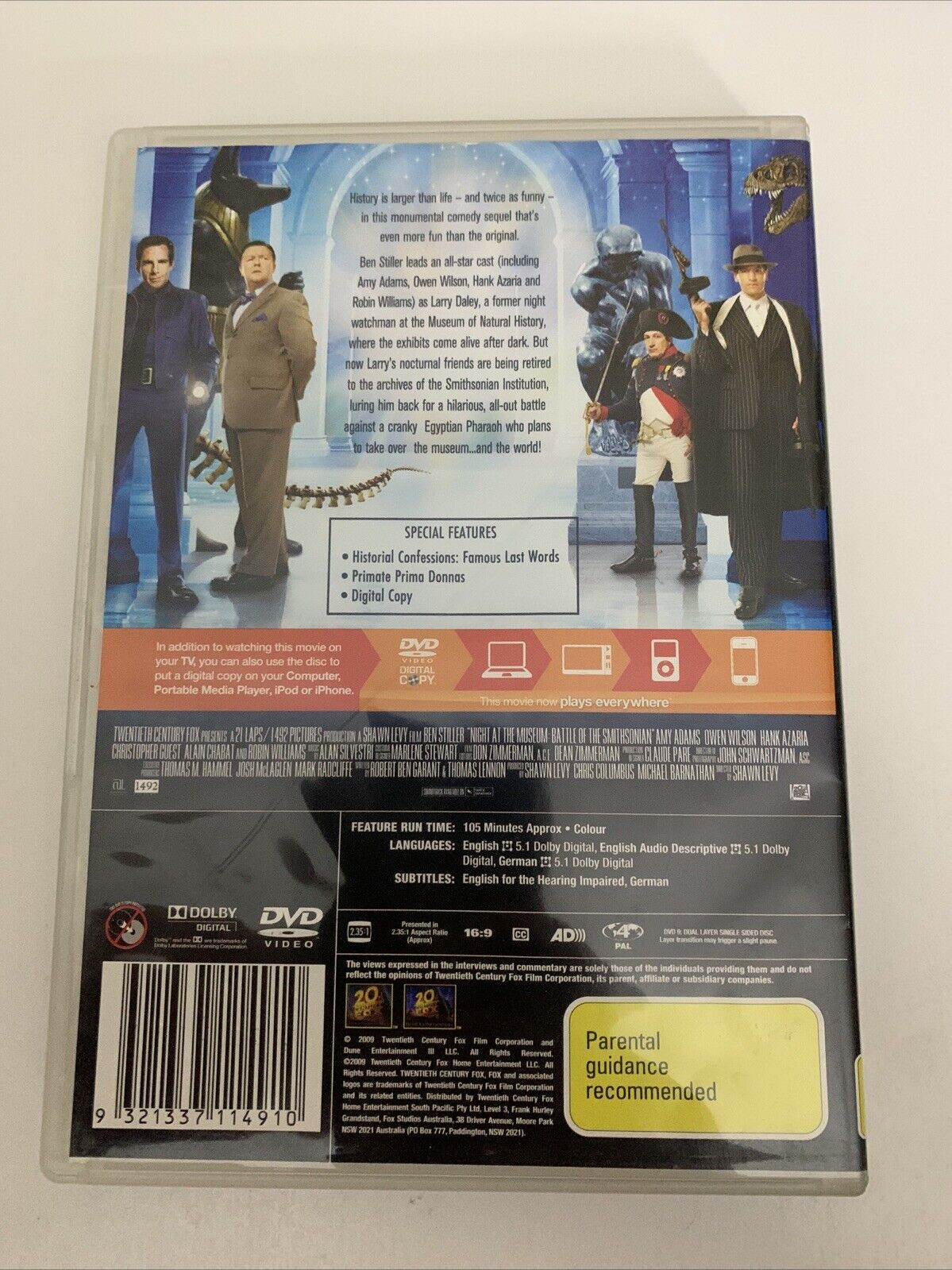 Night At The Museum 2 (DVD, 2009) Ben Stiller, Robin Williams, Owen Wilson Reg4