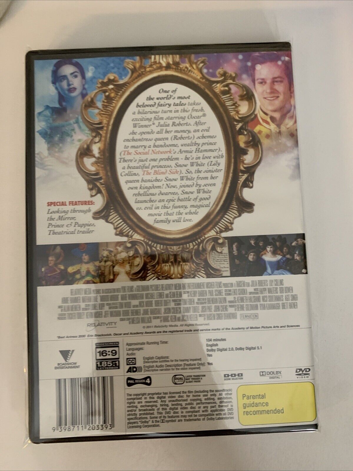 Mirror Mirror (DVD, 2012) Julia Roberts, Lily Collins, Armie Hammer Region 4 NEW