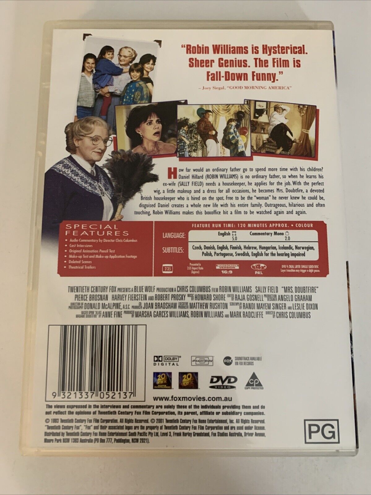 Mrs Doubtfire (DVD, 1993) Sally Field, Robin Williams Region 4
