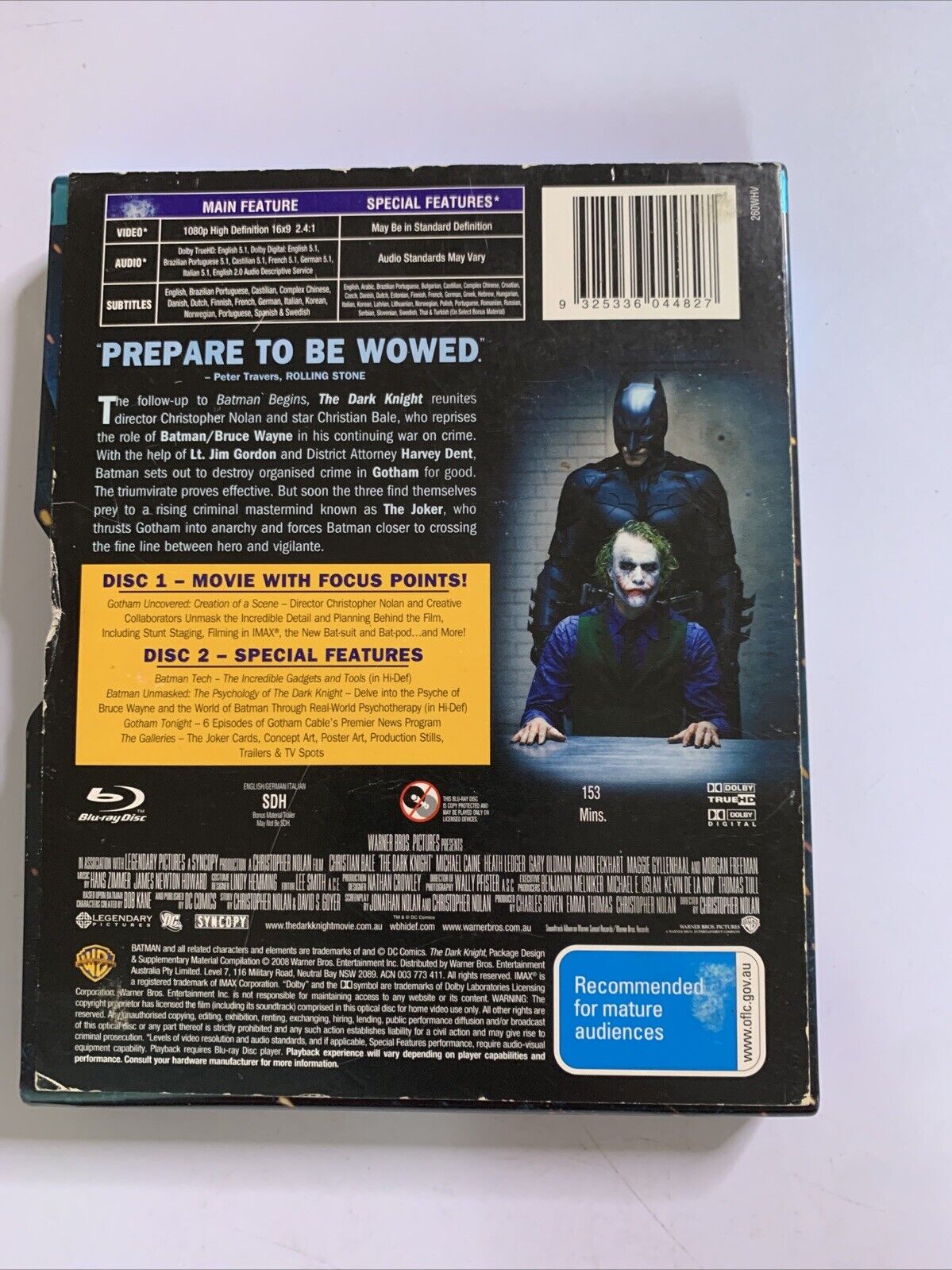 The Dark Knight : Limited Edition Numbered (Blu-ray, 2008) Christian Bale