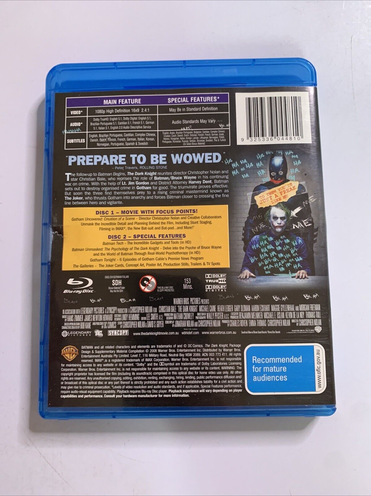 The Dark Knight : Limited Edition Numbered (Blu-ray, 2008) Christian Bale