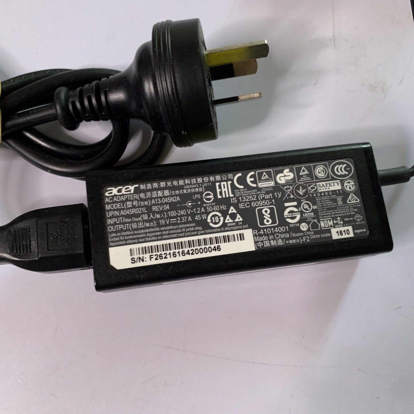 Genuine Acer AC Adapter A13-045N2A Laptop Power Supply Charger 19V 2.37A 45W