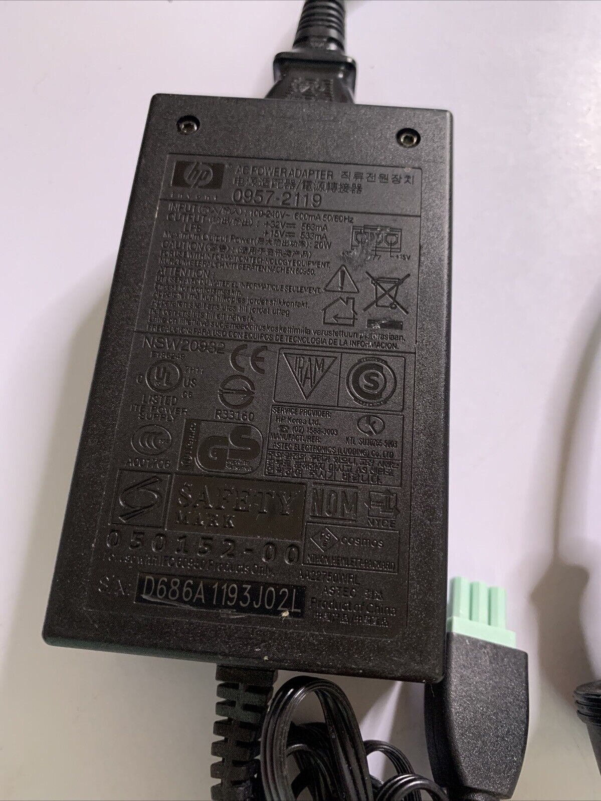 Genuine HP Power Adapter 0957-2119 Printer Power Supply 32V 563mA 15V 533mA