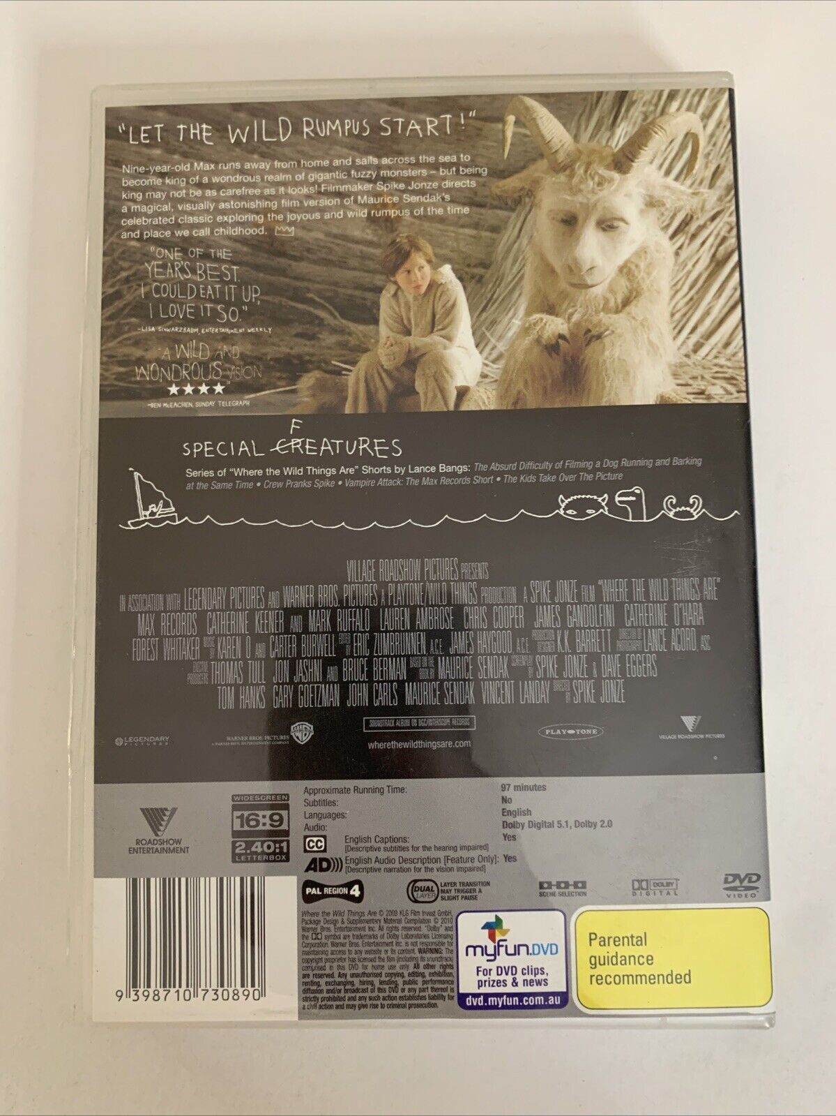 Where The Wild Things Are (DVD, 2009) Mark Ruffalo, James Gandolfini  Region 4