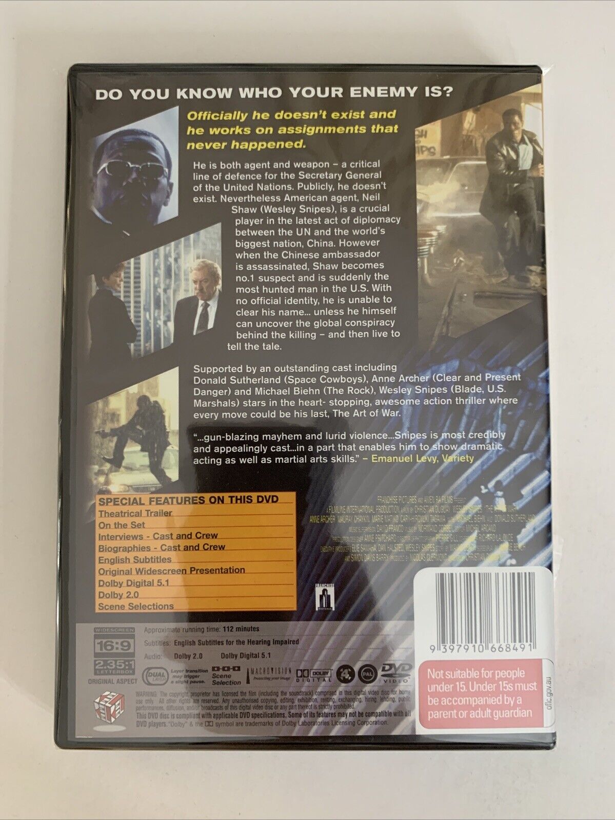 The Art Of War (DVD, 2000) Donald Sutherland, Wesley Snipes  Region 4  NEW