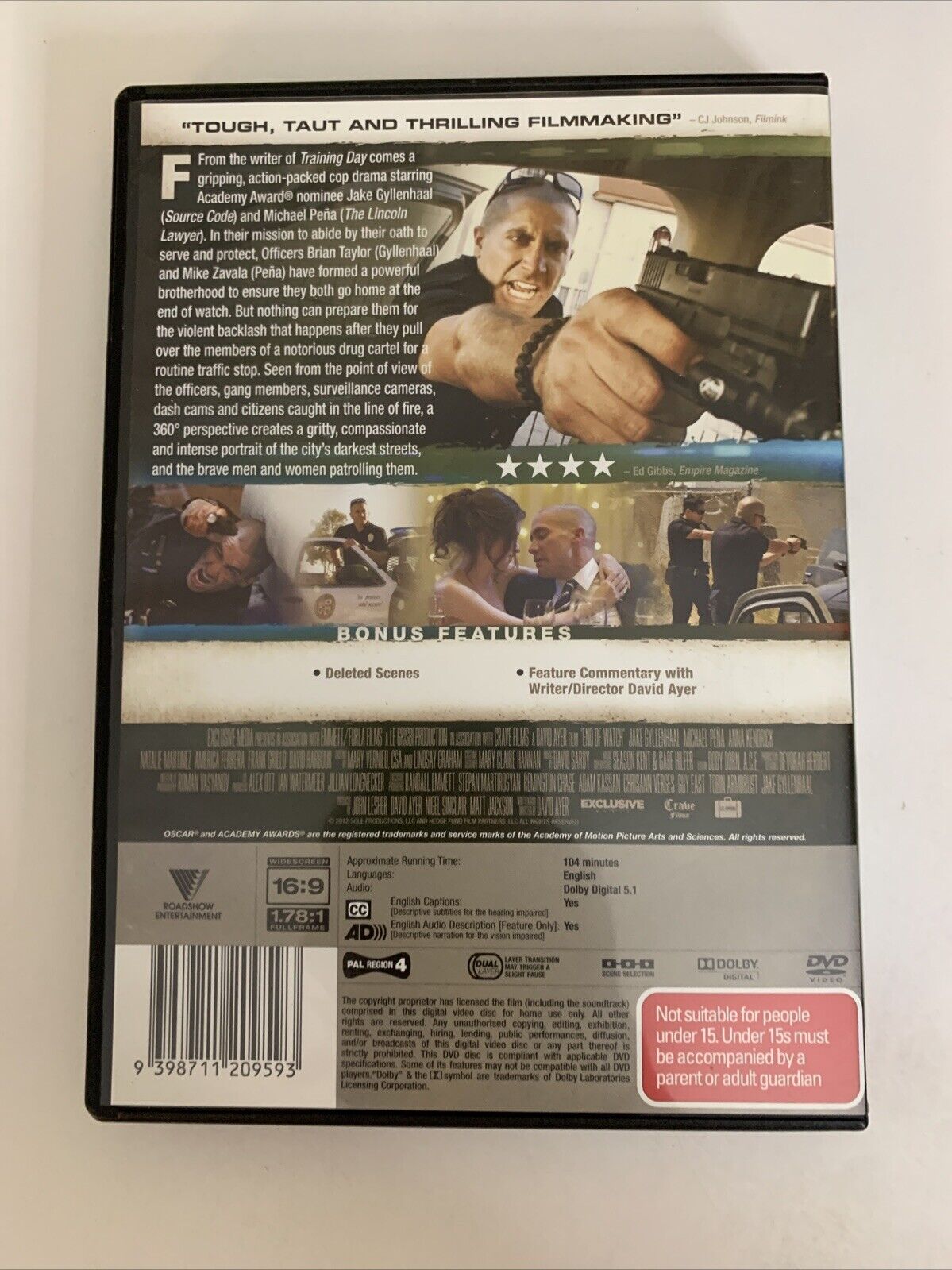 End Of Watch (DVD, 2012) Michael Pena, Jake Gyllenhaal, Anna Kendrick Region 4