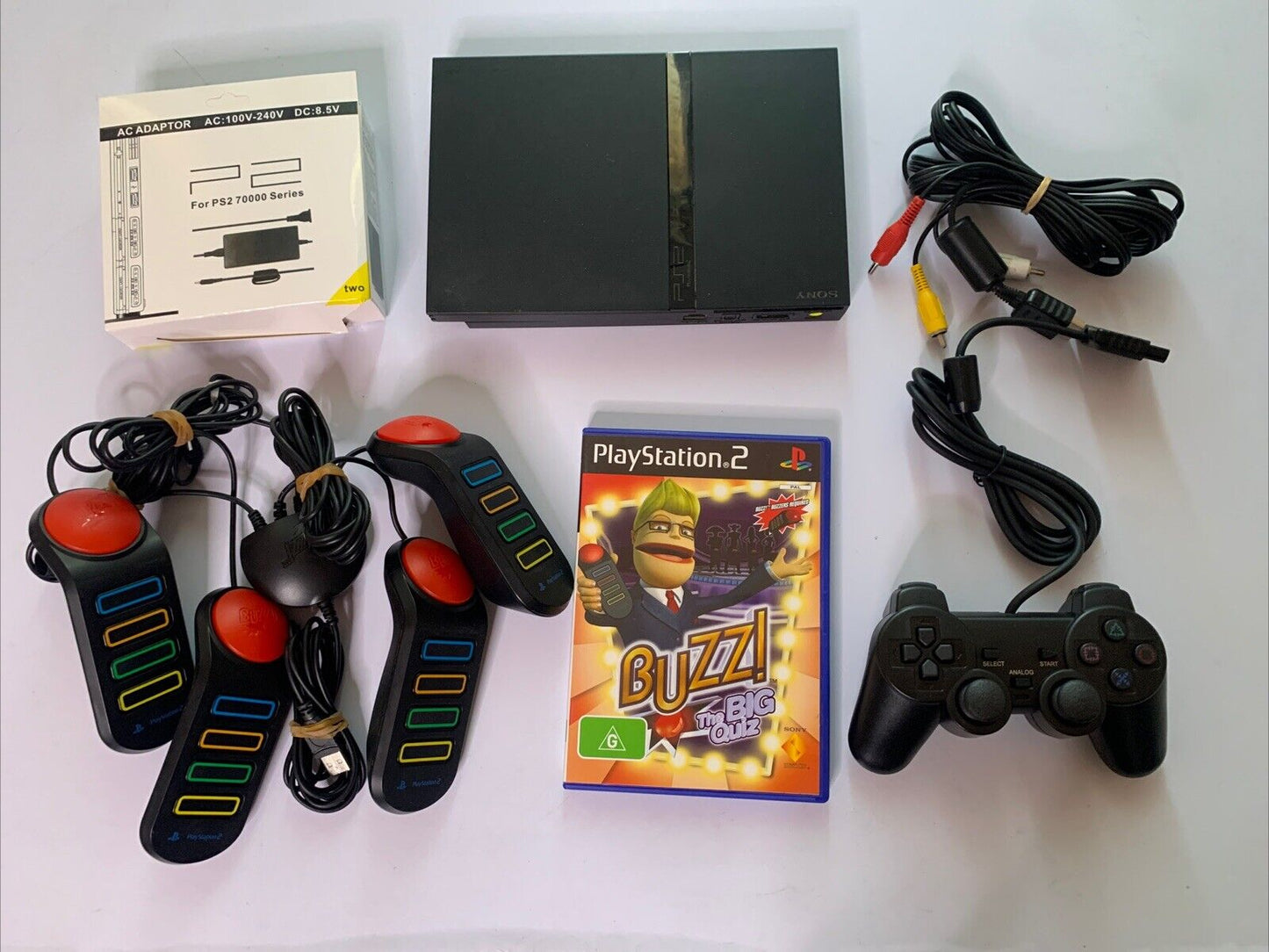 Sony PlayStation 2 Slim PAL Console Buzz Bundle Game Buzzer Cables Controller