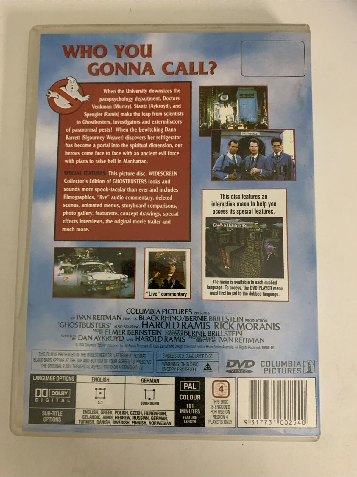 Ghostbusters (DVD, 1984) Dan Aykroyd, Sigourney Weaver, Bill Murray Region 4