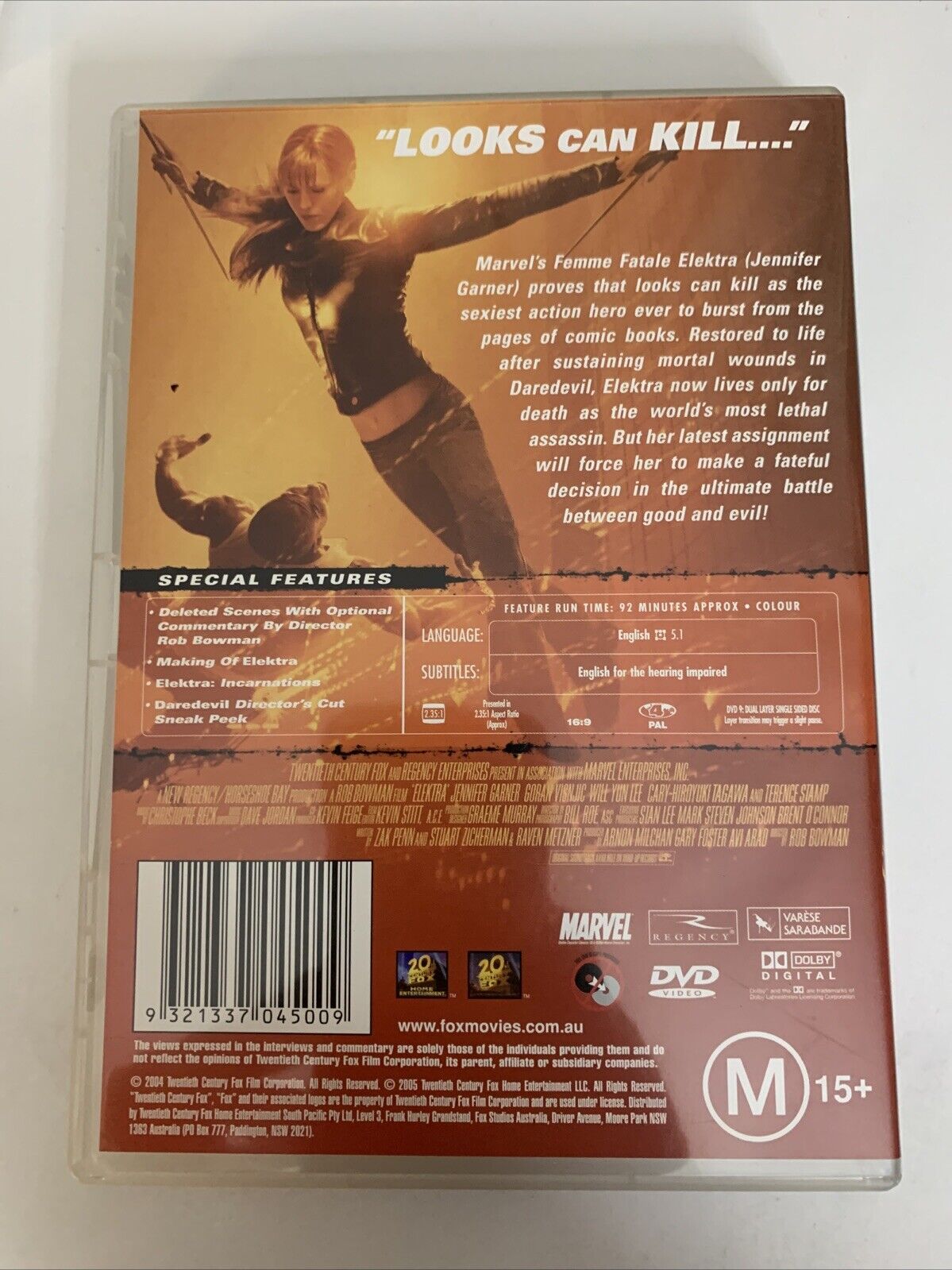 Elektra (DVD, 2005) Jennifer Garner, Terence Stamp, Kirsten Prout  Region 4