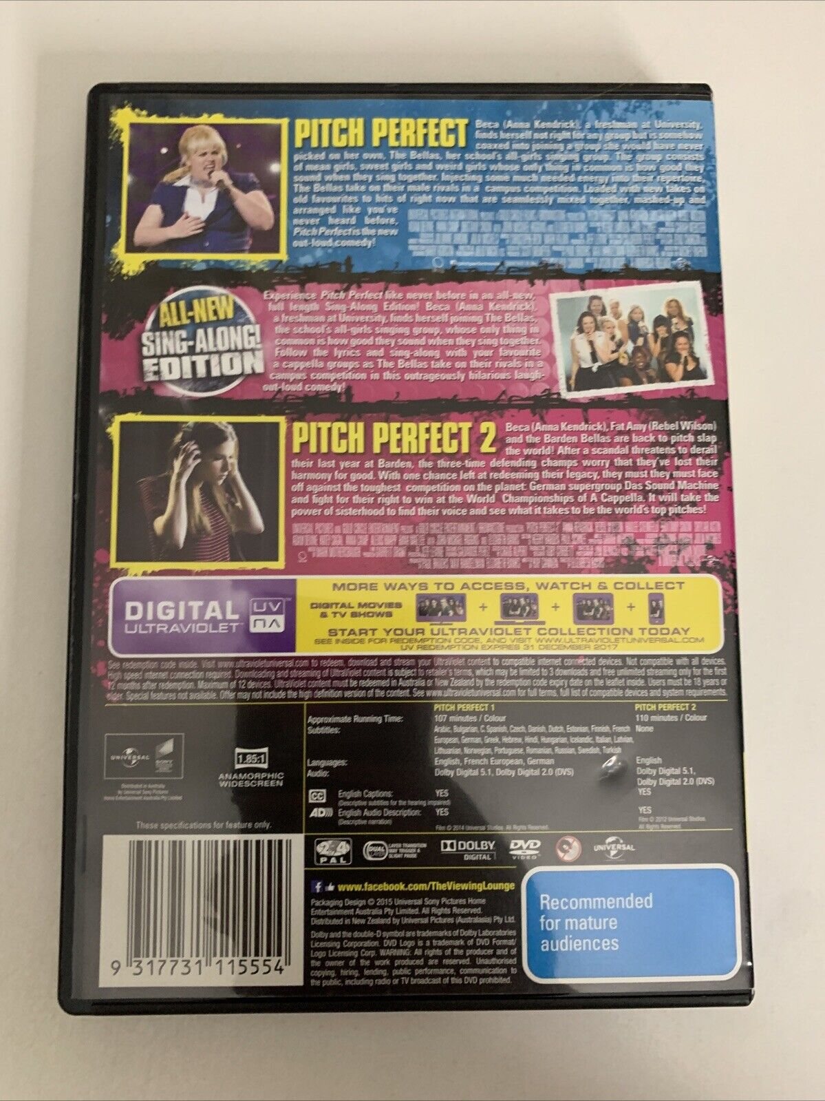 Pitch Perfect / Pitch Perfect 2 (DVD, 2015, 2-Disc Set) Region 4 &2