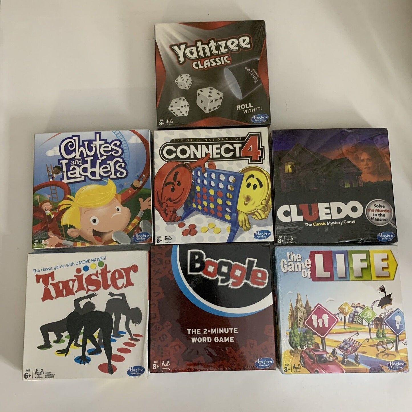 7x Hasbro Board Games Yahtzee Chutes & Ladders Connect 4 Cluedo Twister Boggle