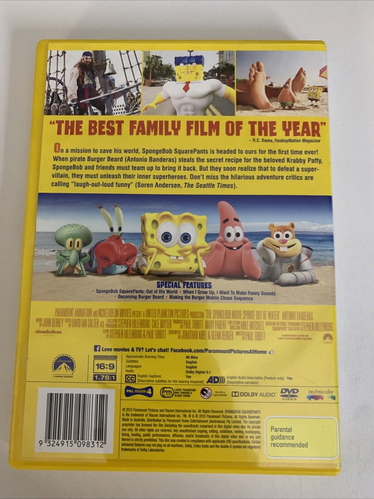 The Spongebob Movie : Sponge Out Of Water (DVD, 2015) Animated Film Region 4