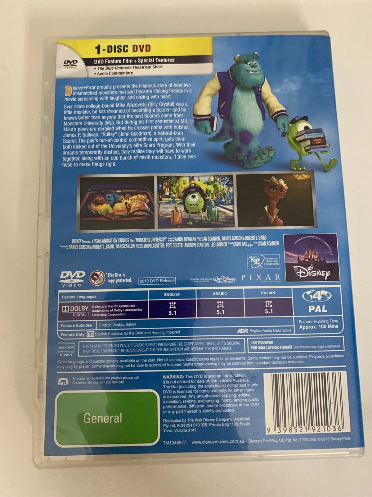 Monsters University (DVD, 2013) Disney Animated Film  Region 4
