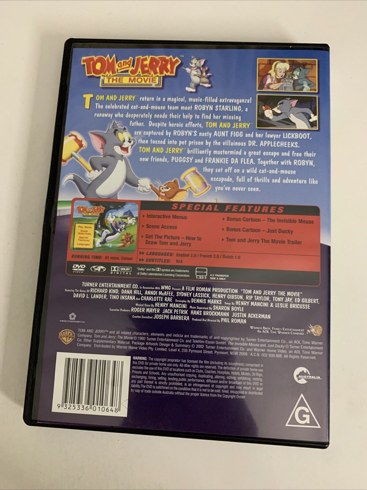 Tom And Jerry The Movie (DVD, 1992) Region 4