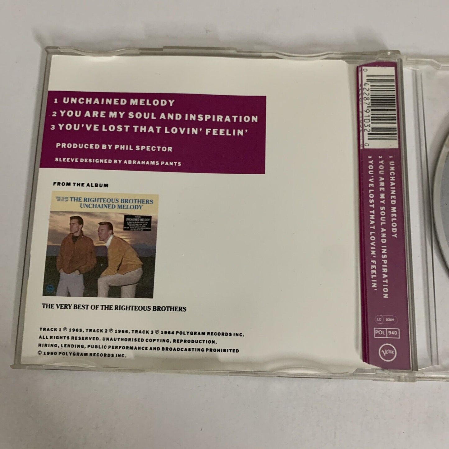 The Righteous Brothers – Unchained Melody (CD, 1990) Single