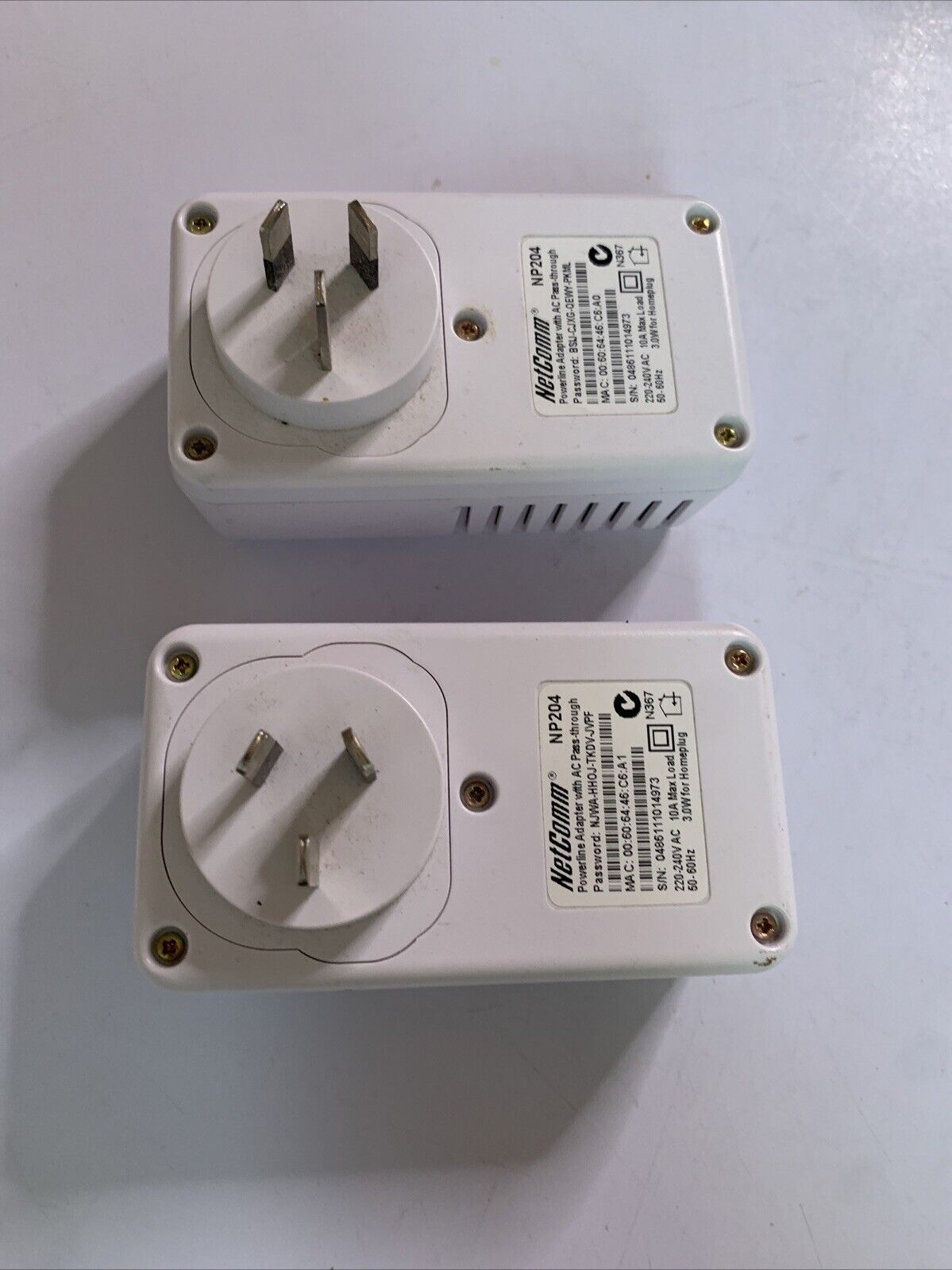 2x Netcomm NP204 Powerline Network Adaptor with AC Passthrough