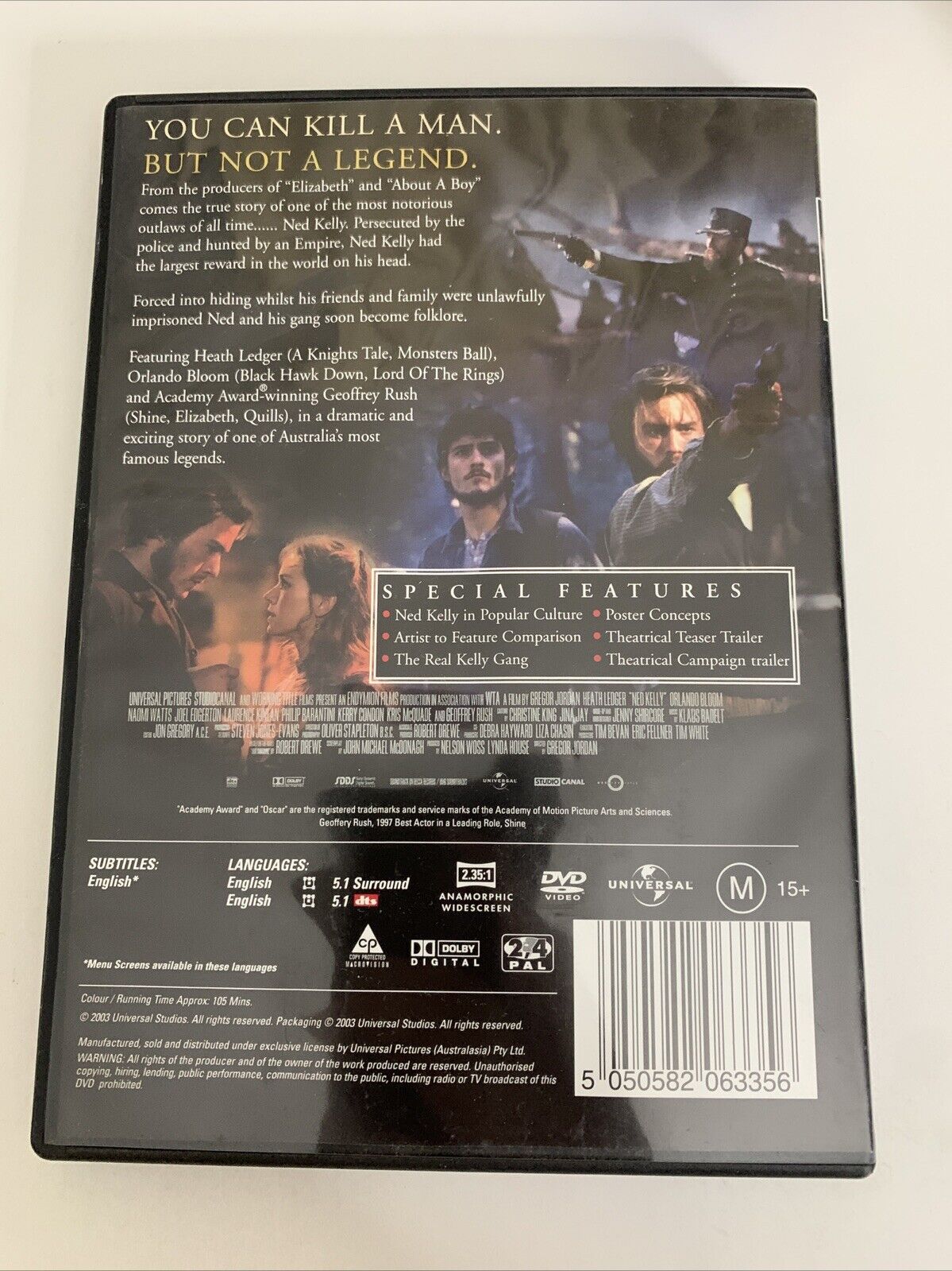 Ned Kelly (DVD, 2003) Heath Ledger, Naomi Watts  Region 4