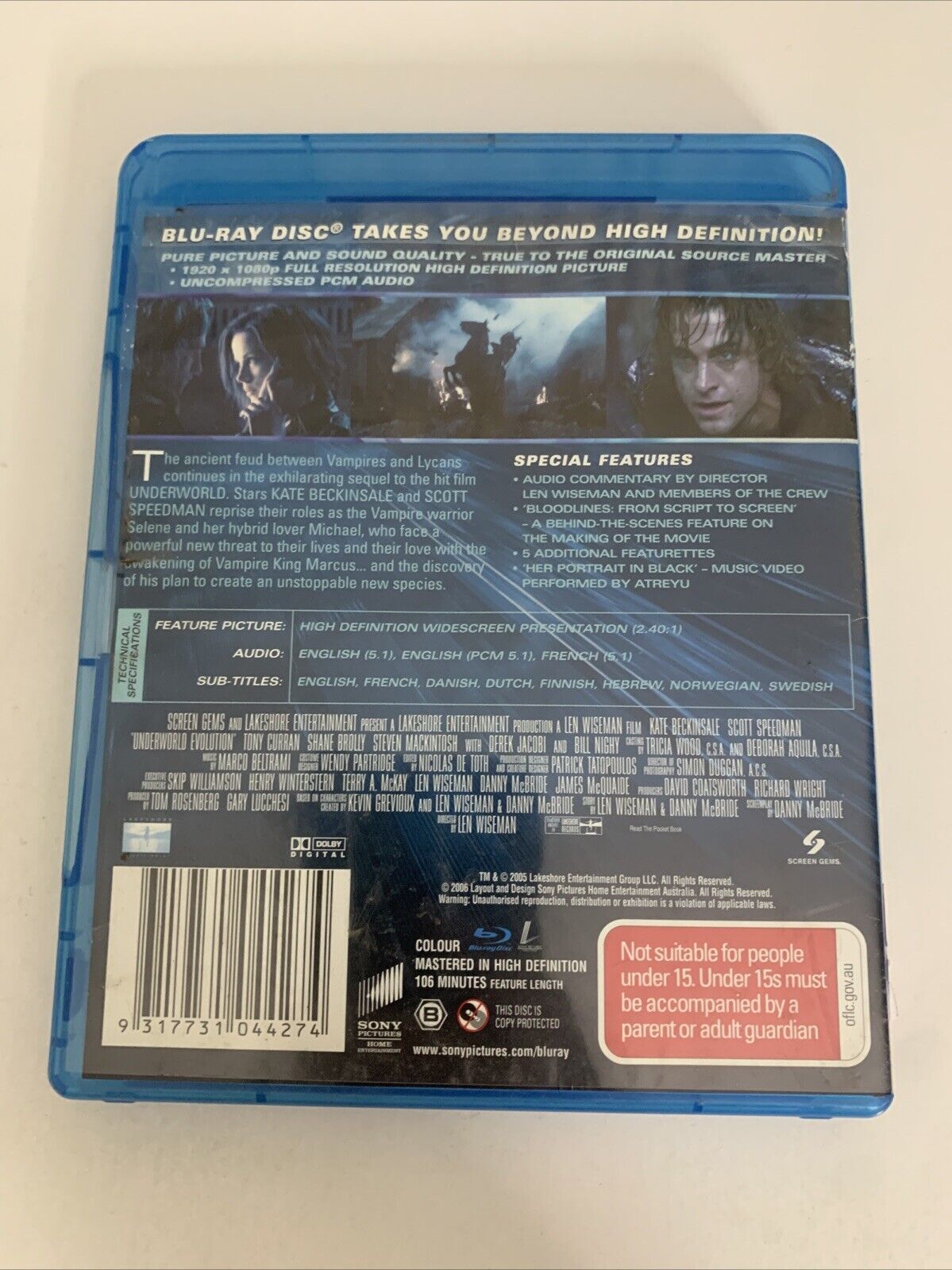 Underworld Evolution (Blu-ray, 2005) Kate Beckinsale, Scott Speedman  Region B