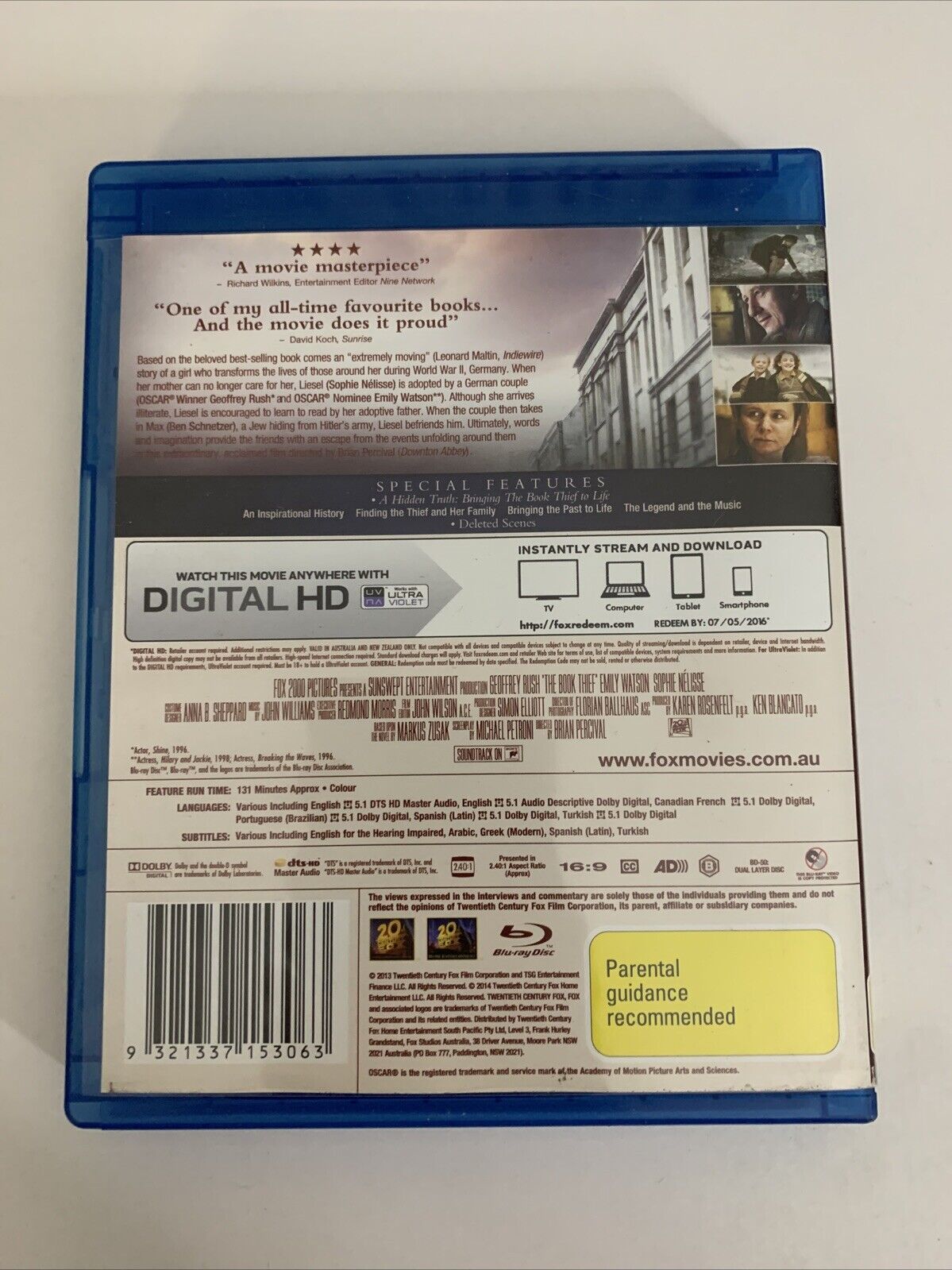 The Book Thief (Blu-ray, 2013) Sophie Nelisse, Geoffrey Rush  Region B