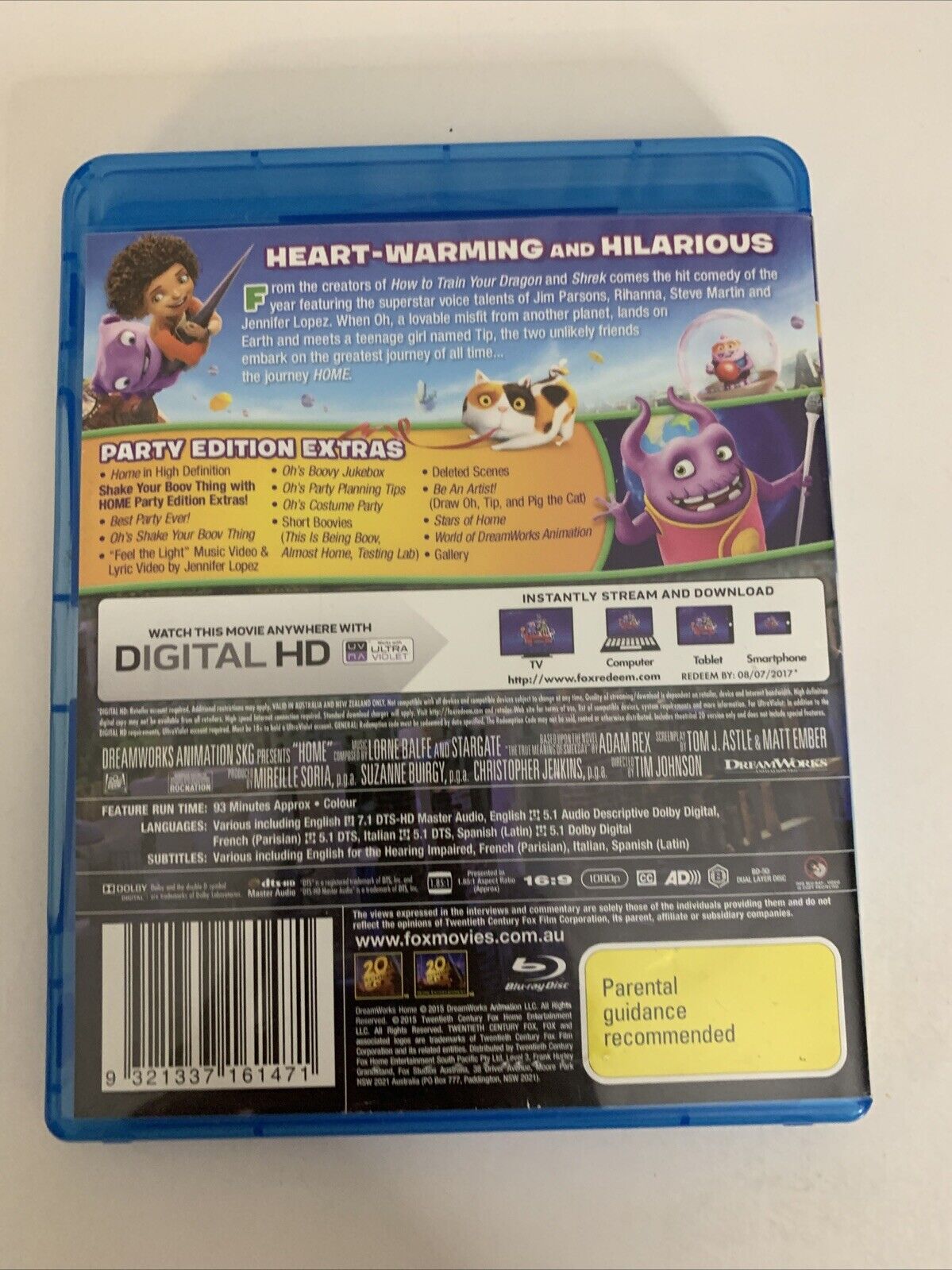 Home (Blu-ray, 2014, Part Edition) Dreamworks Animation Jennifer Lopez Region B